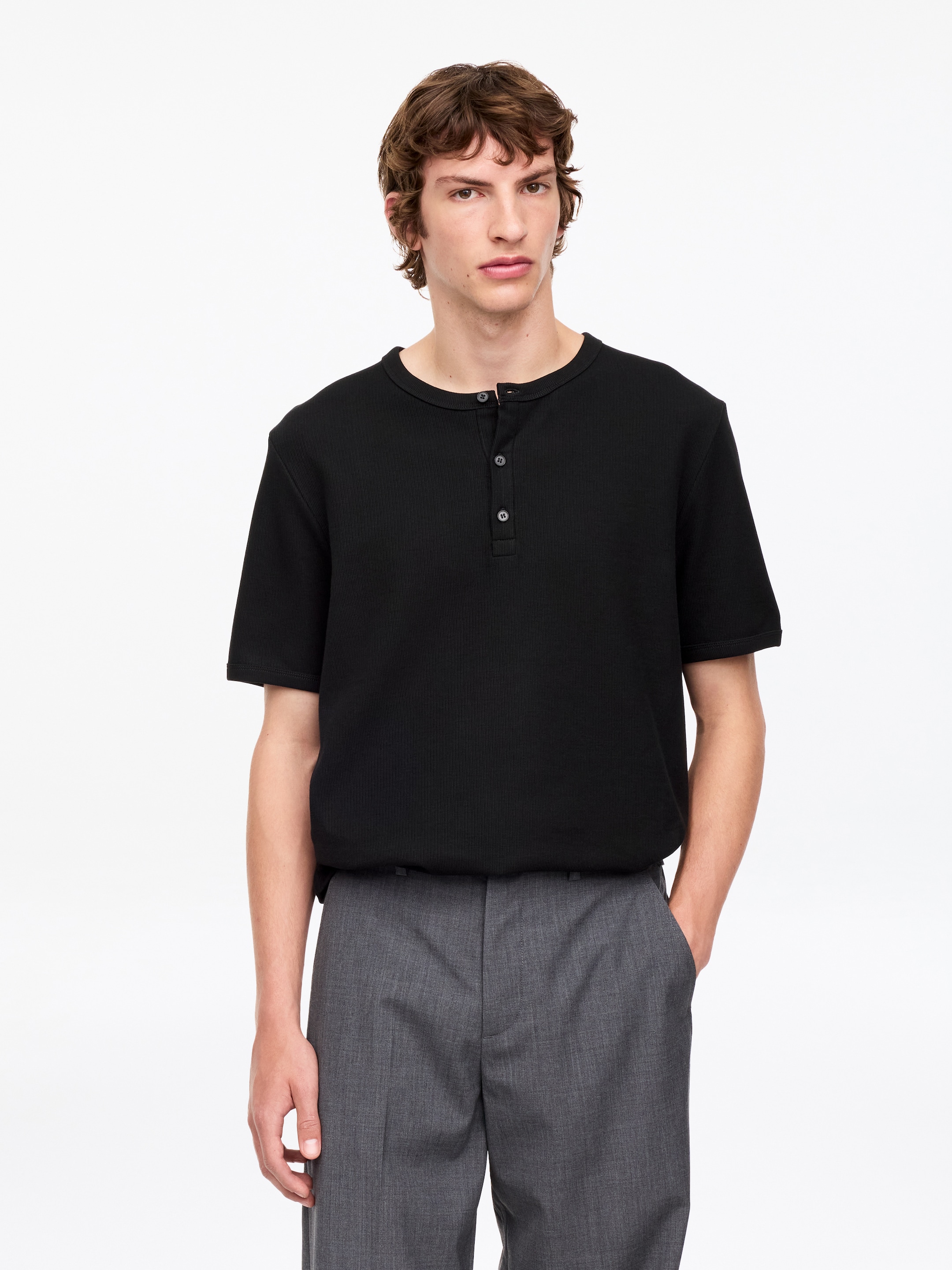 Kortärmad henley shirt-#272627-19728