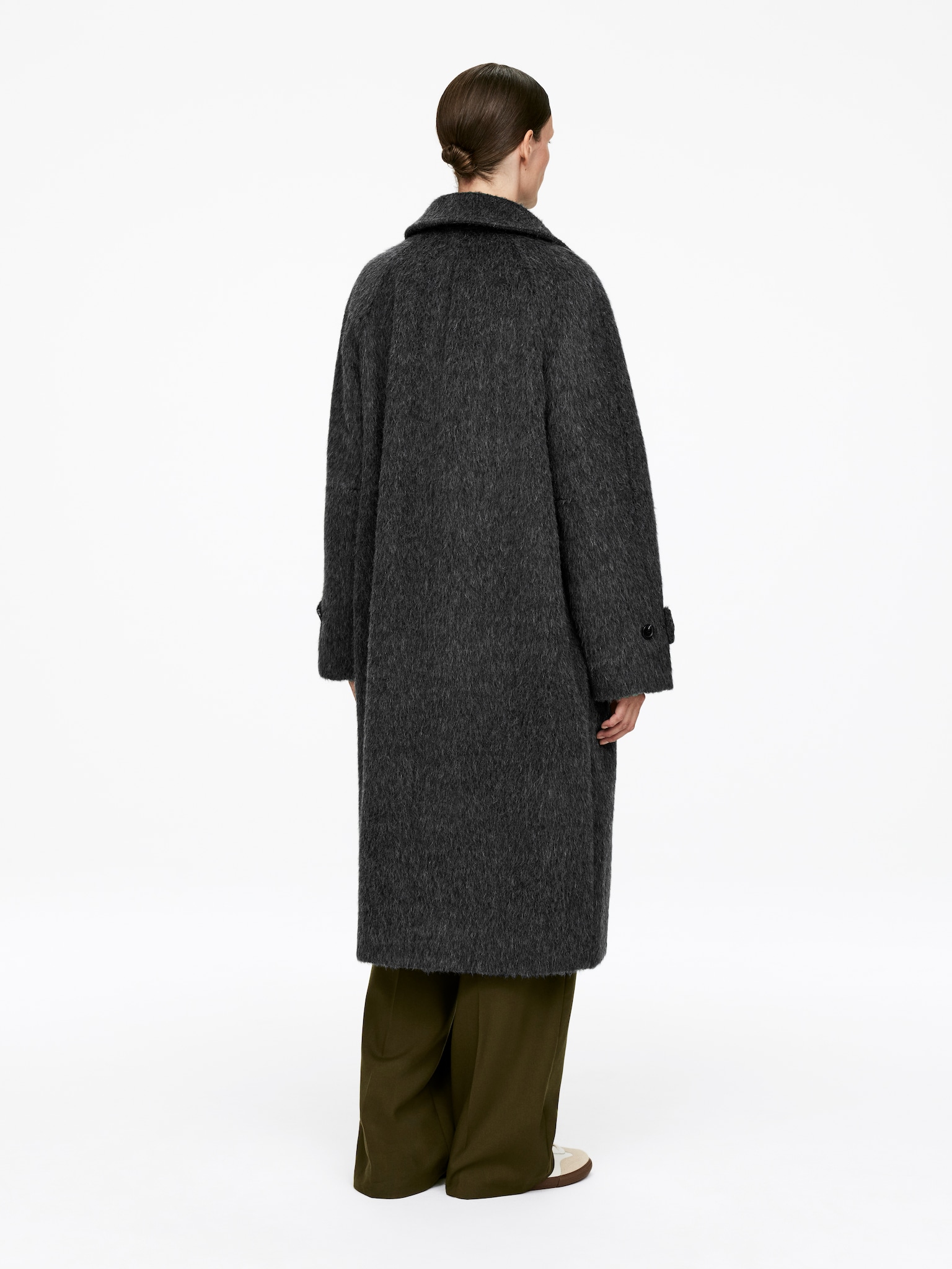 Manteau en mélange de laine et d'alpaga - Noir/Taupe foncé - 4