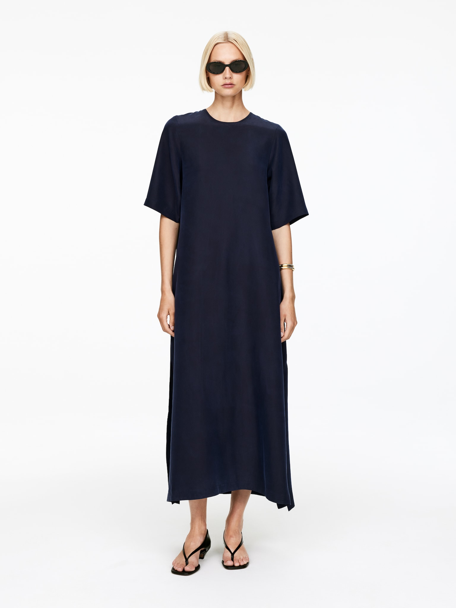 Robe t-shirt en soie - Bleu foncé