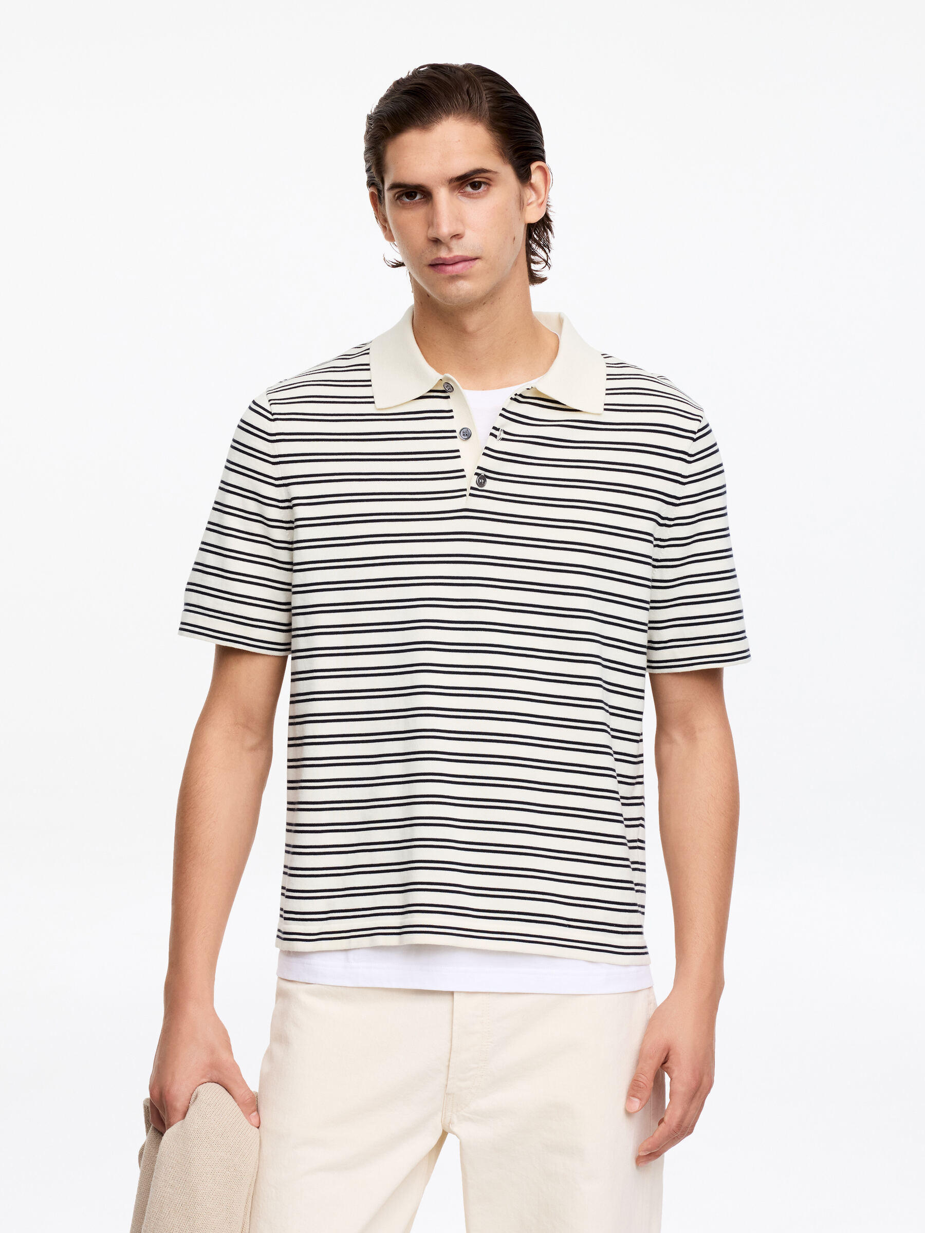 Fine-Knit Polo Shirt-#EEEDE1-19280