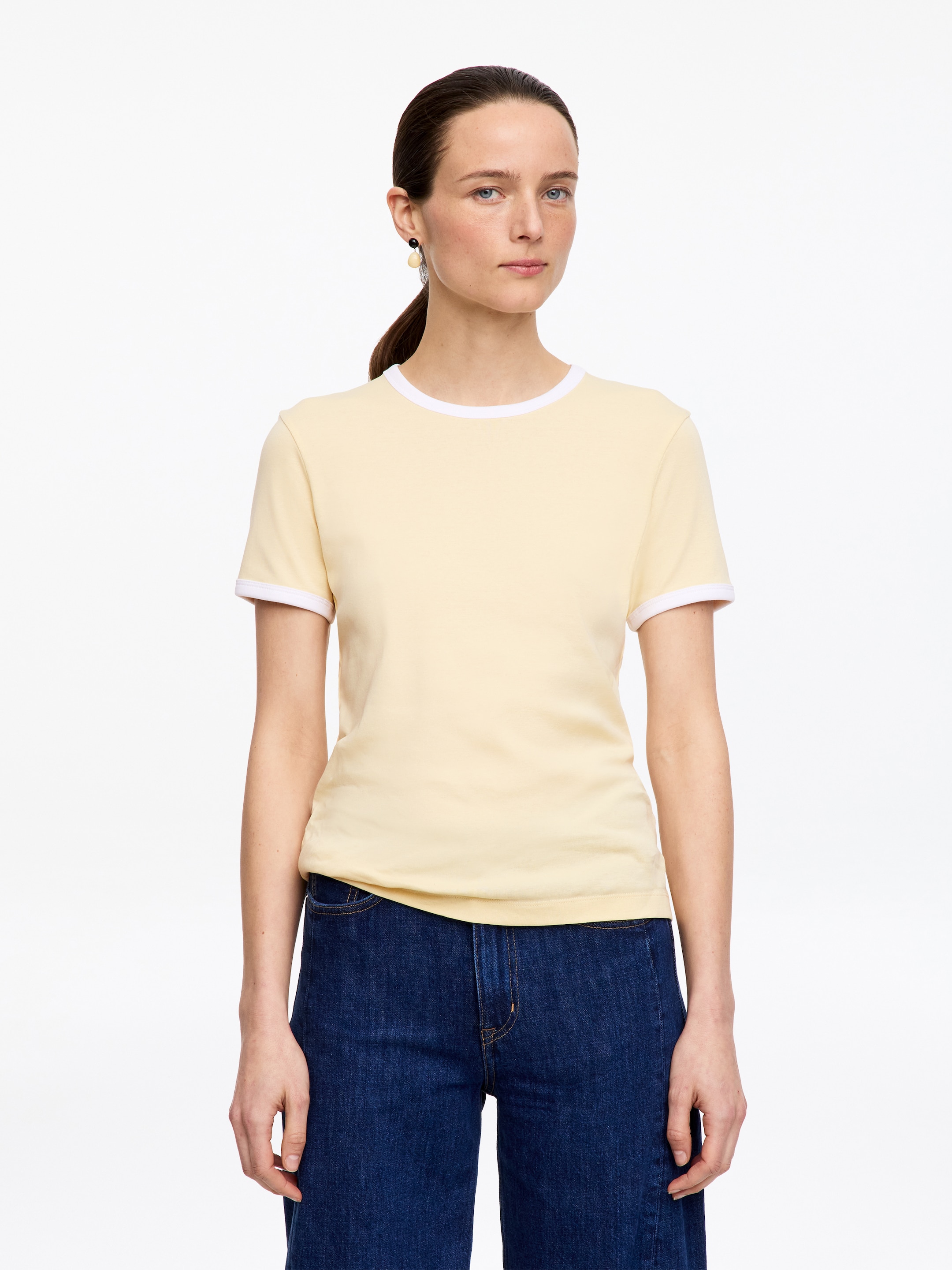 Geripptes T-Shirt-#E2D4A9-18175