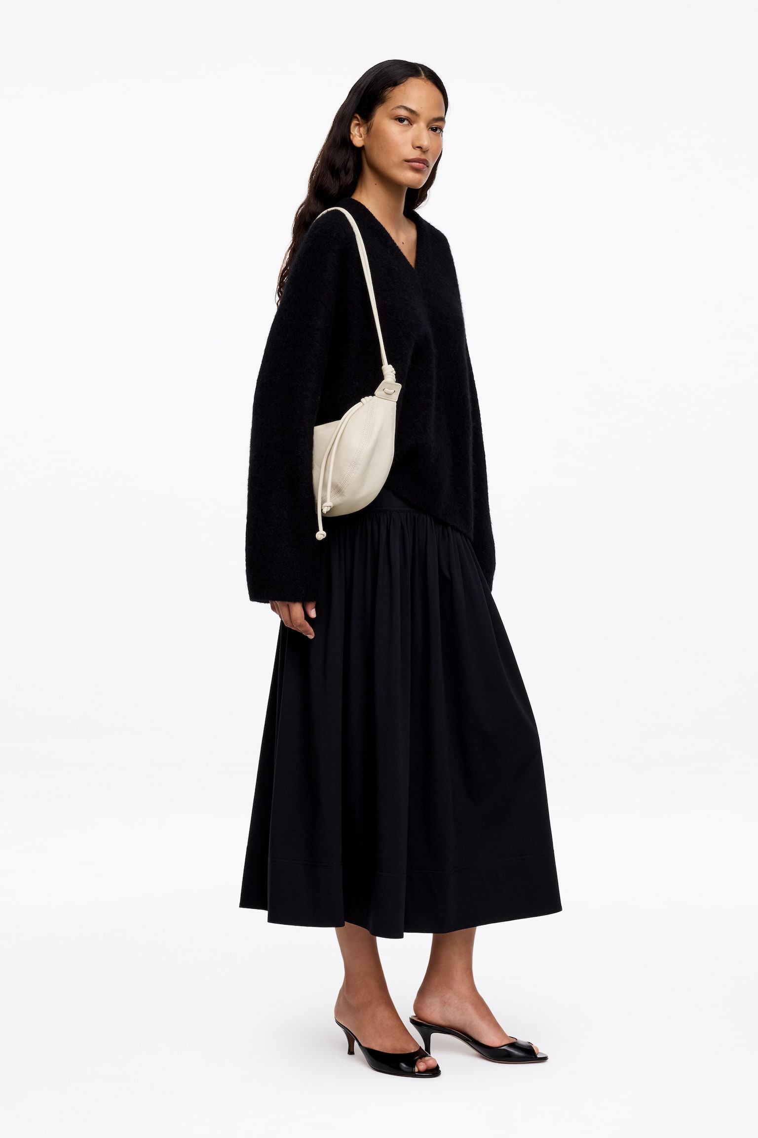 Skórzana torba w kształcie półksiężyca - Beżowy/Czarny - 5