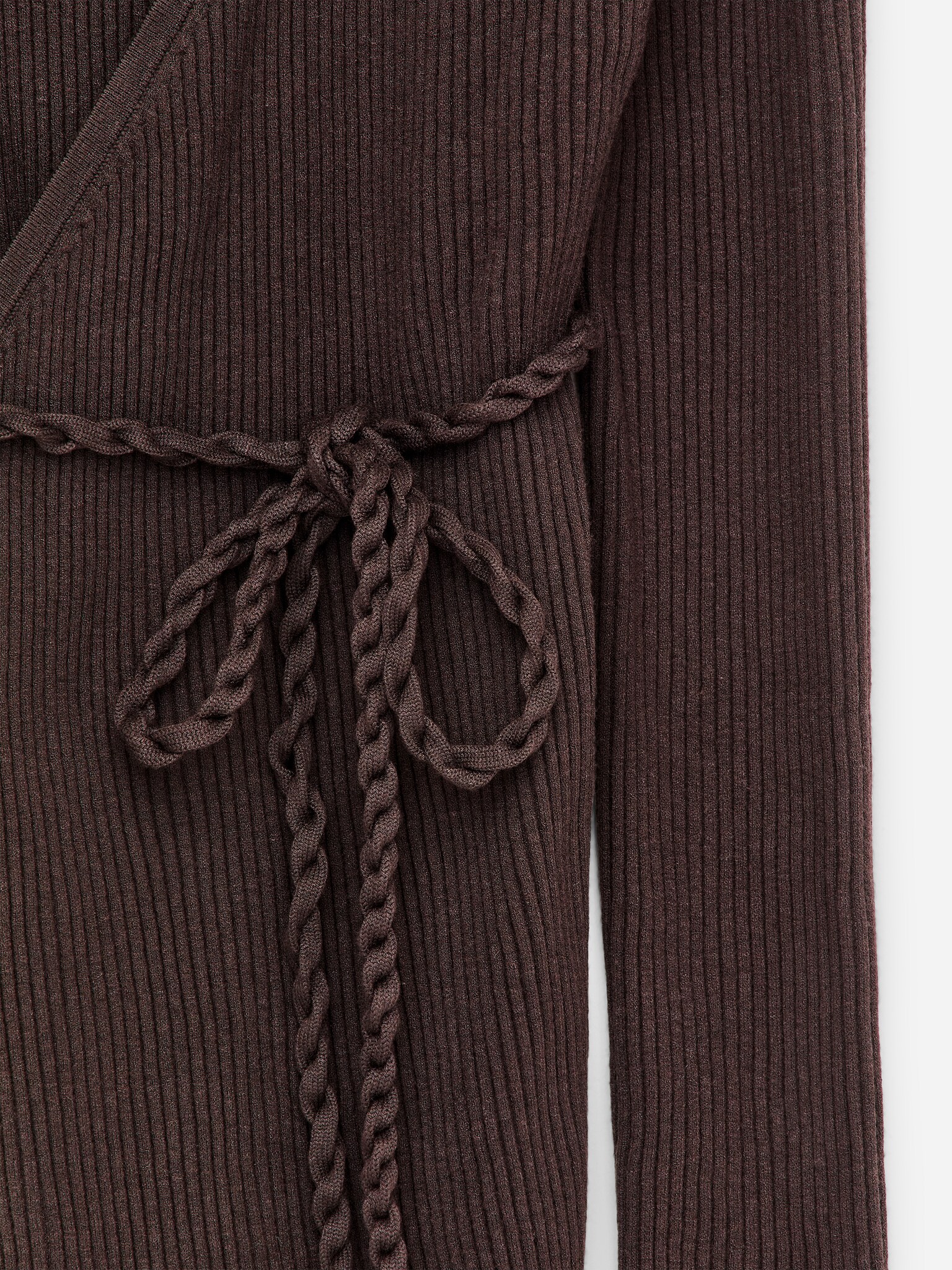 Ribbed Wrap Top - Dark Brown - 3