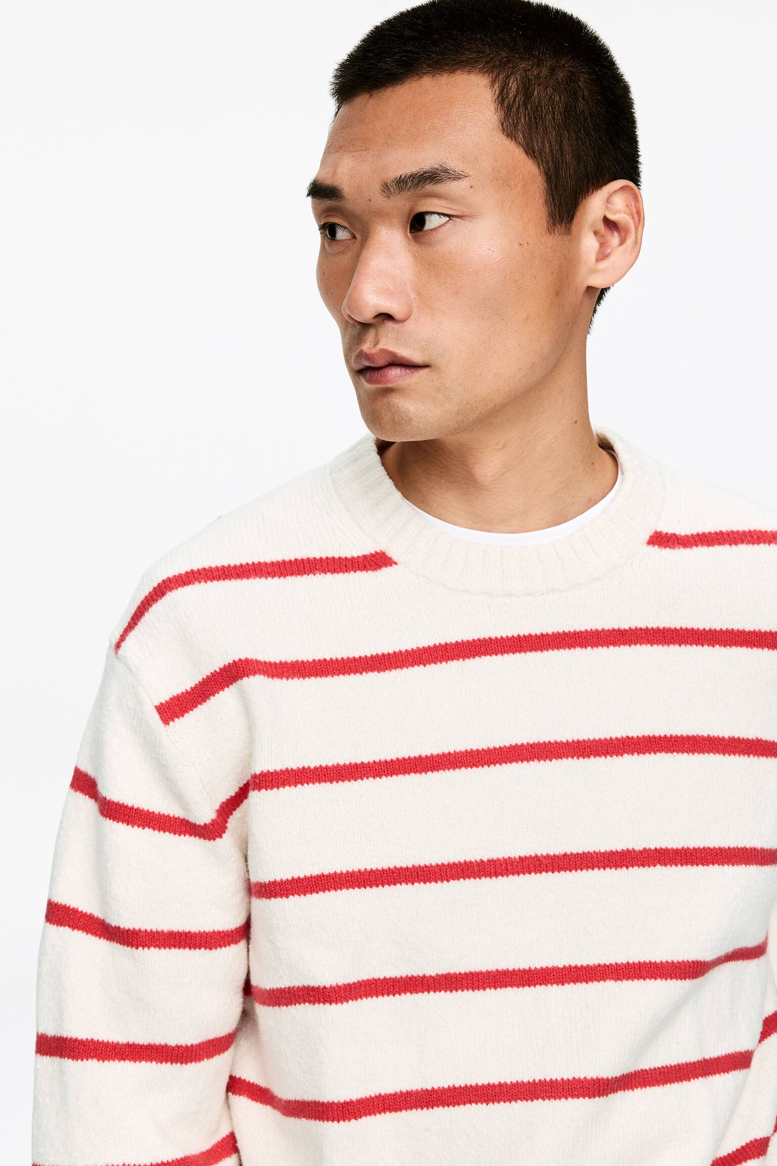 Ruimvallende trui van een katoenmix - Gebroken wit/rood/Zwart/wit - 4