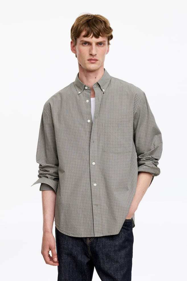 Camisa de algodón holgada - Topo/cuadros/Azul/cuadros - 1