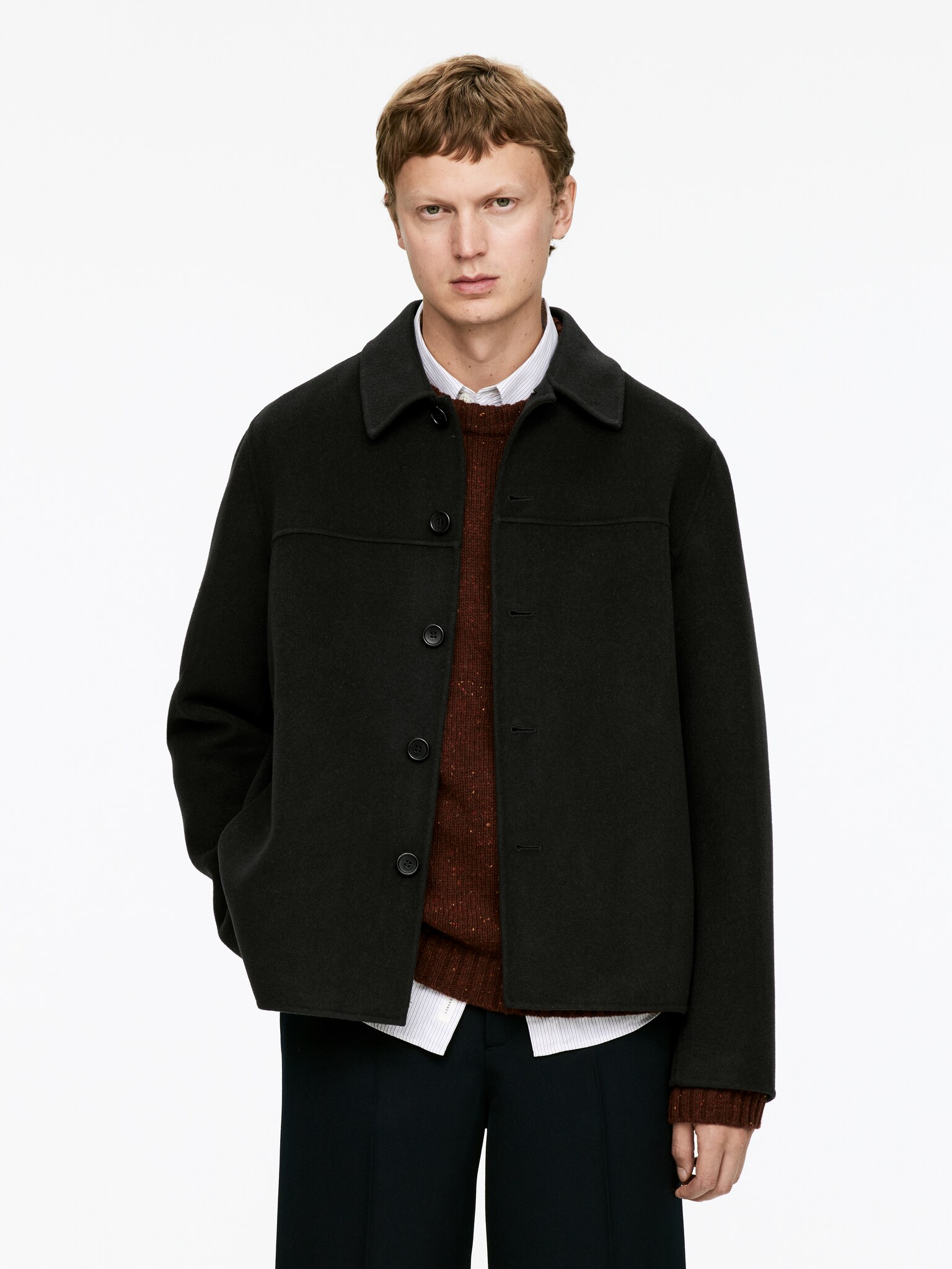 Dubbelvävd ulljacka - Off-black/Mörkblå/Mörkbeige - 5