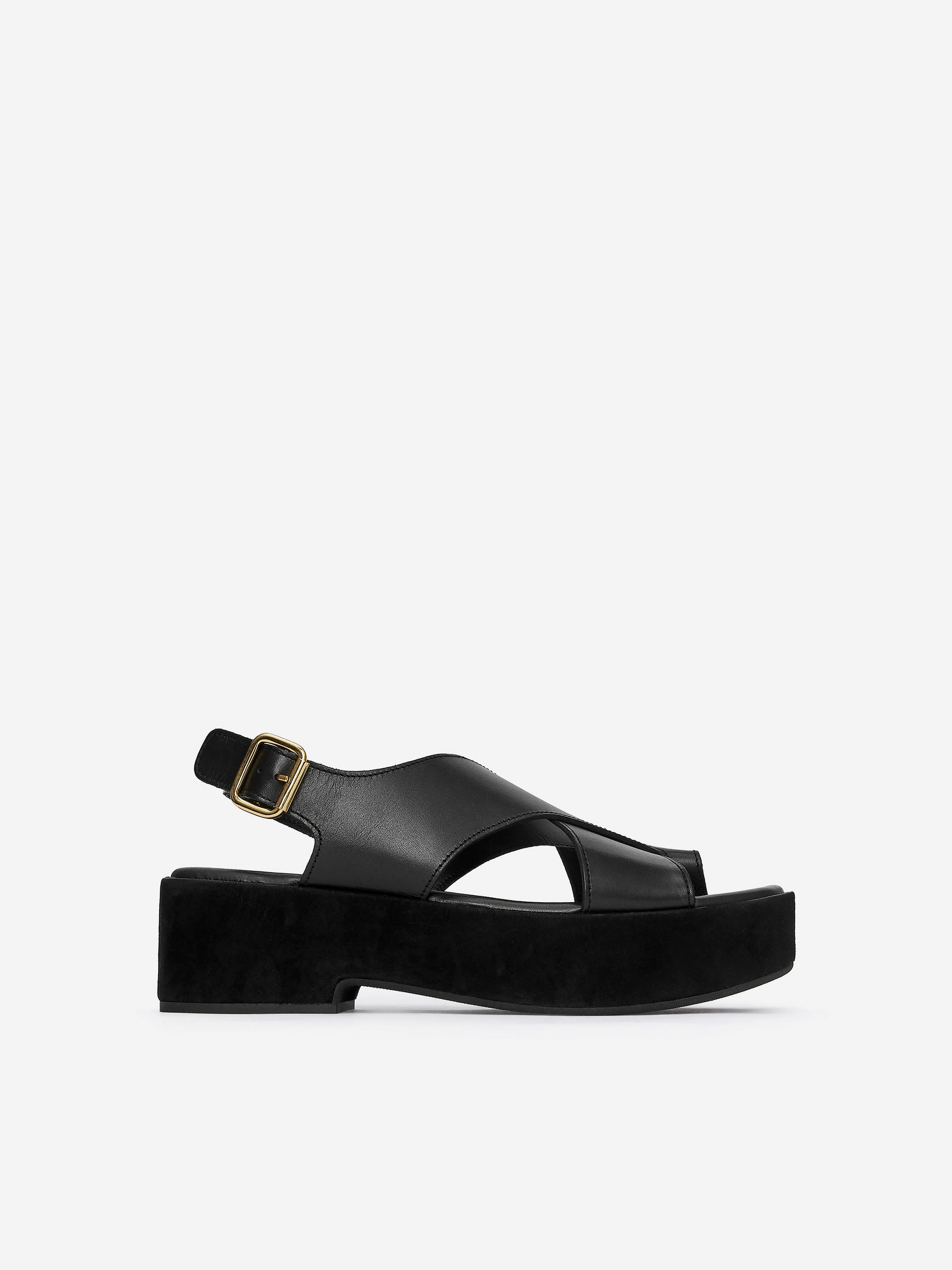 Sandales compensées en cuir-Noir-16115