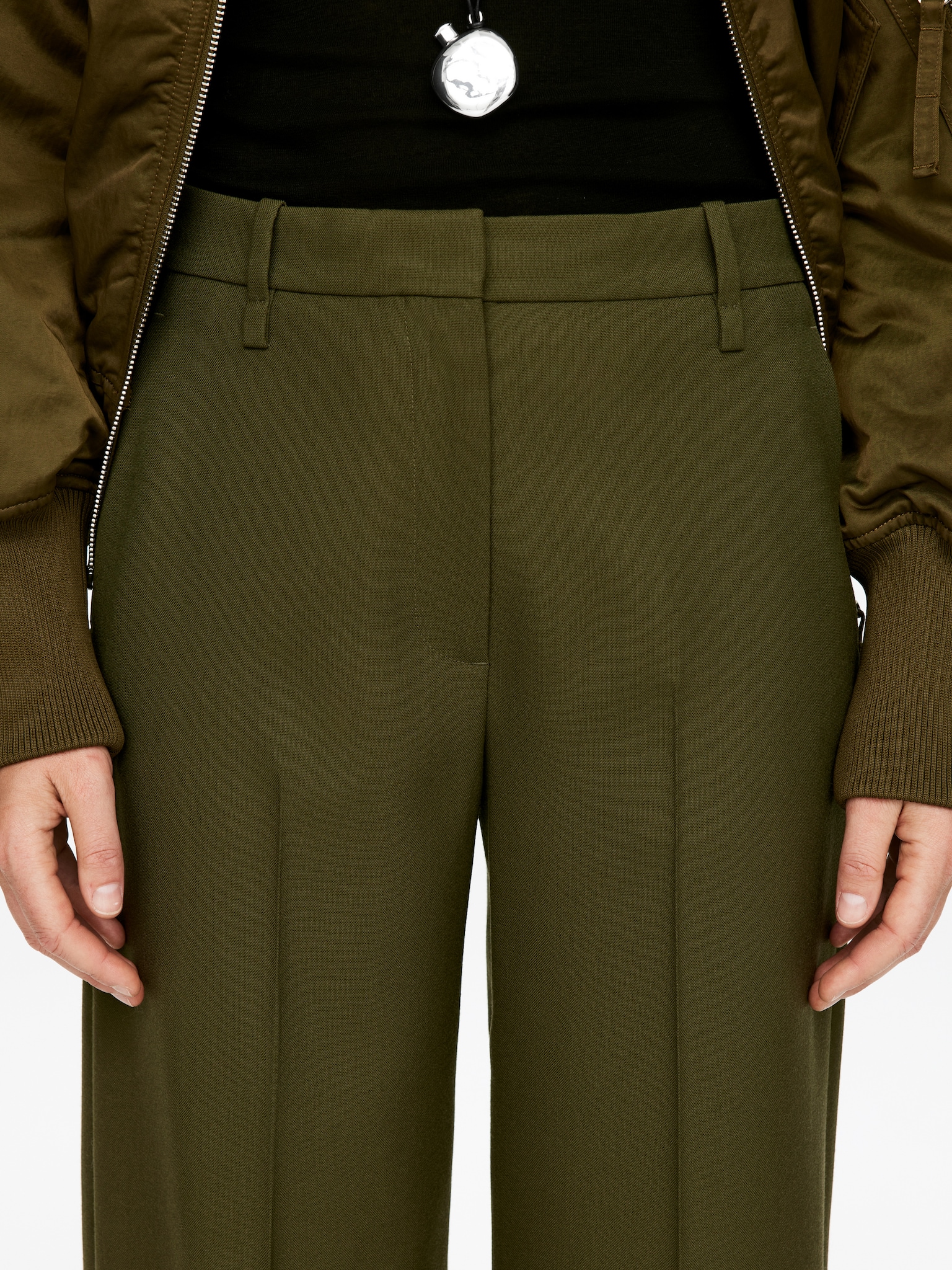 Hopsack Wool Trousers - Dark Green - 3