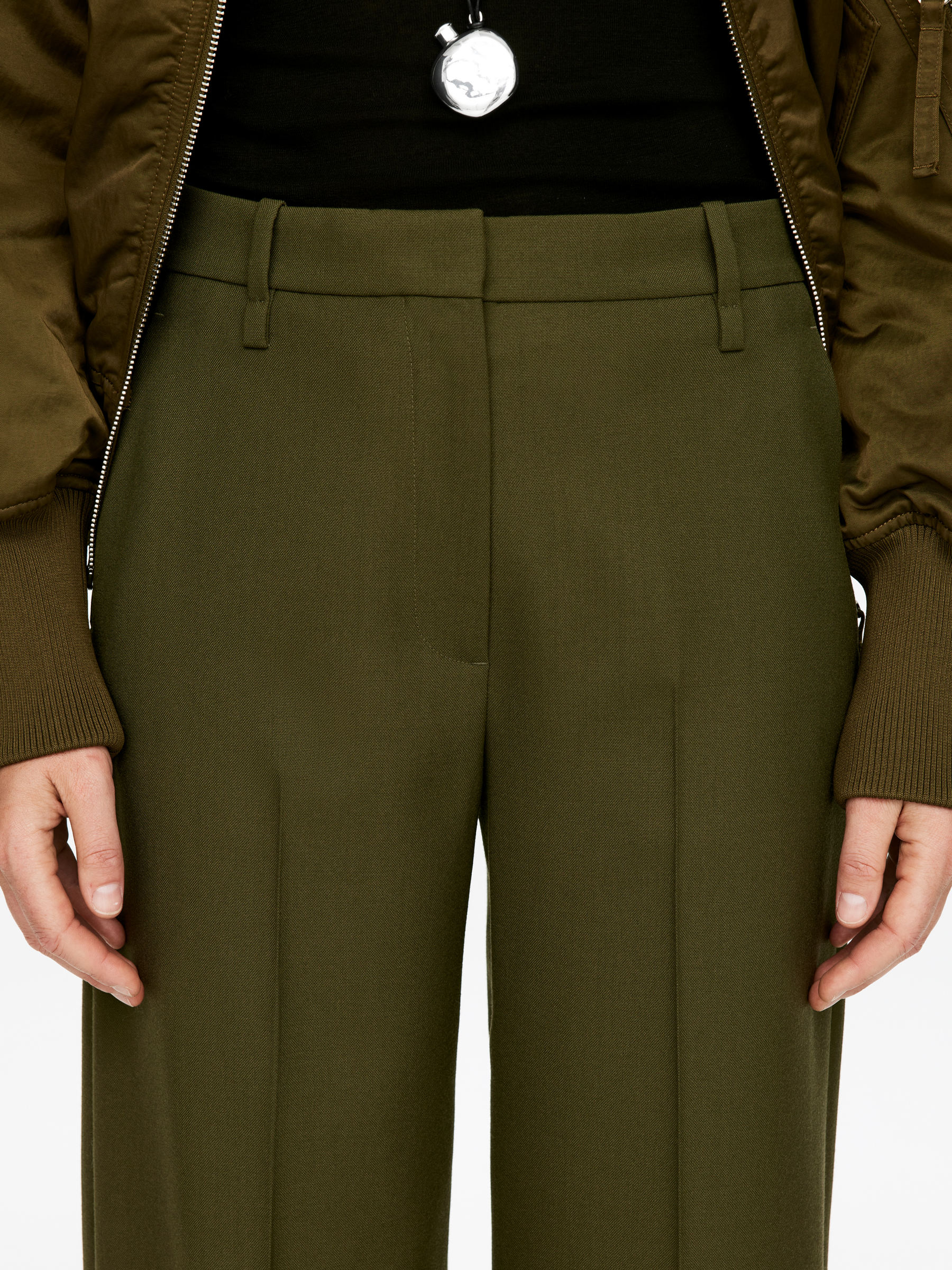 Pantalon en laine nattée - Vert foncé - Relaxed fit - Femme - StillMedia/Lookbook - 4