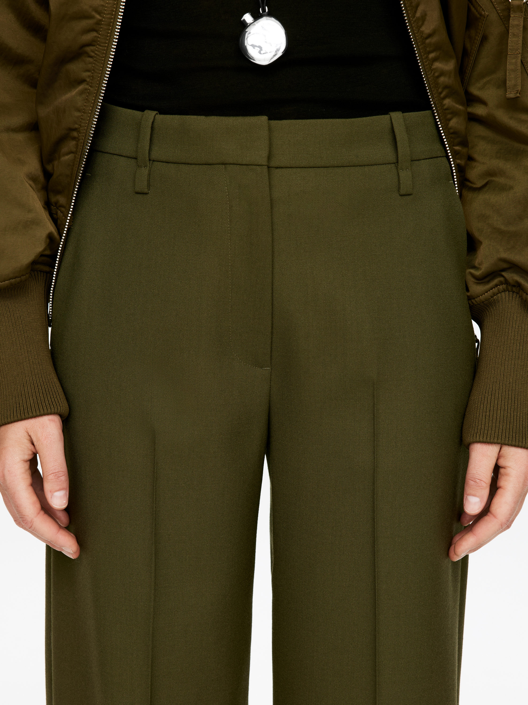 Hopsack Wool Trousers - Dark Green - Relaxed fit - Women - StillMedia/Lookbook - 4