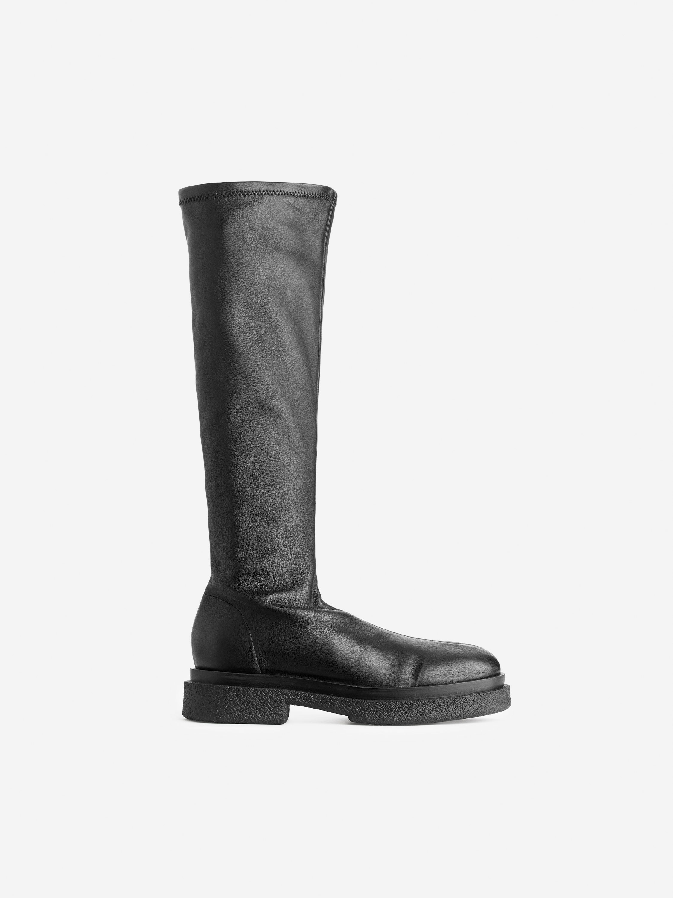 Chunky Leather Boots-Black-12827