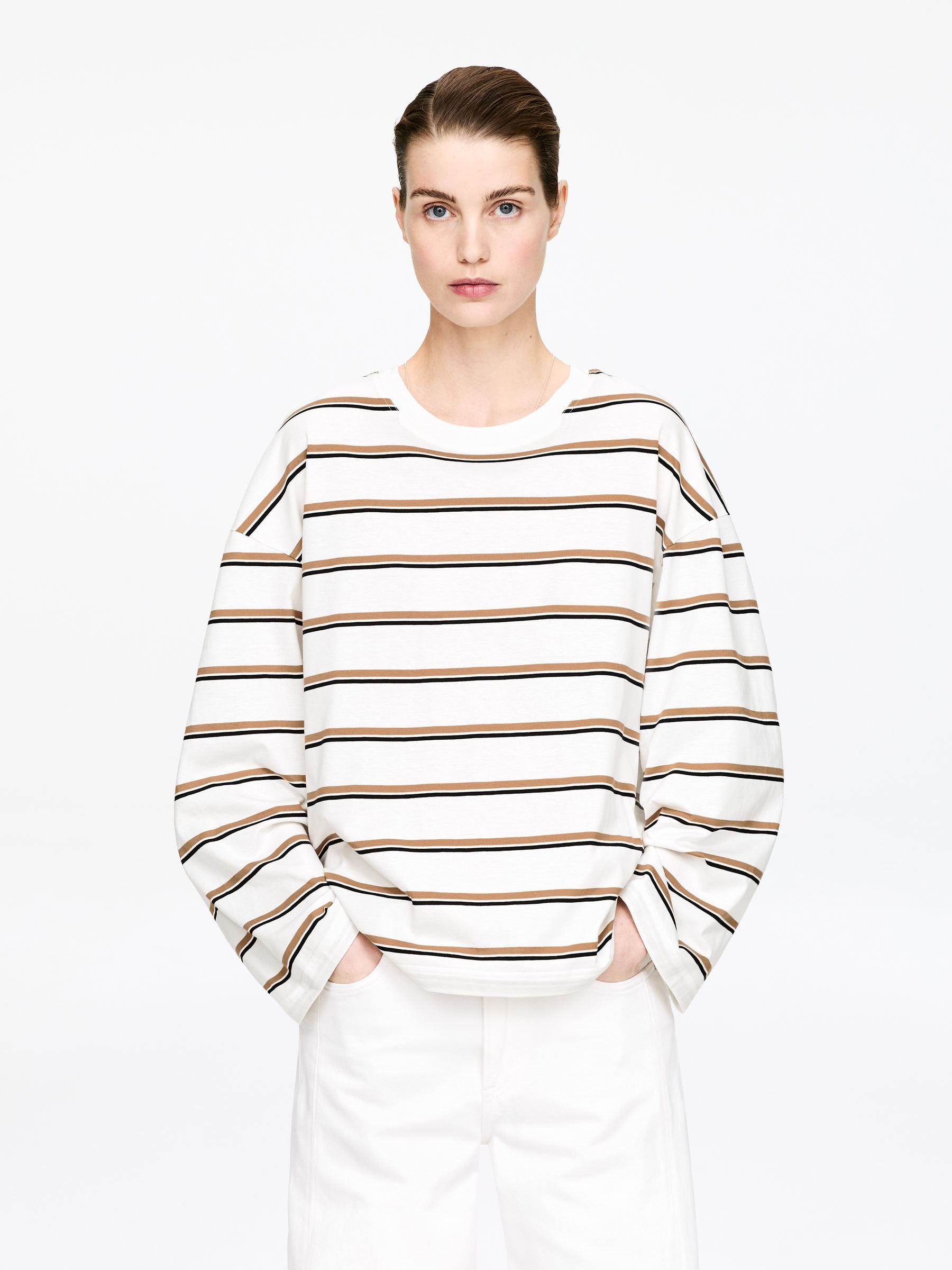 Oversized Long-Sleeve T-Shirt-#F4F3E9-17945