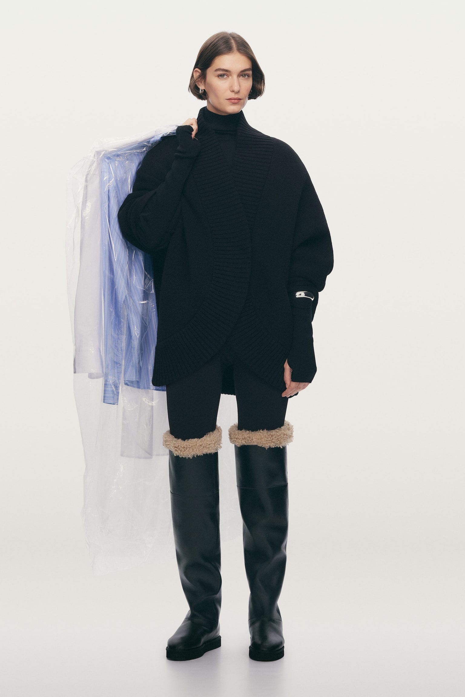 Kniehoge leren laarzen - Zwart - 7