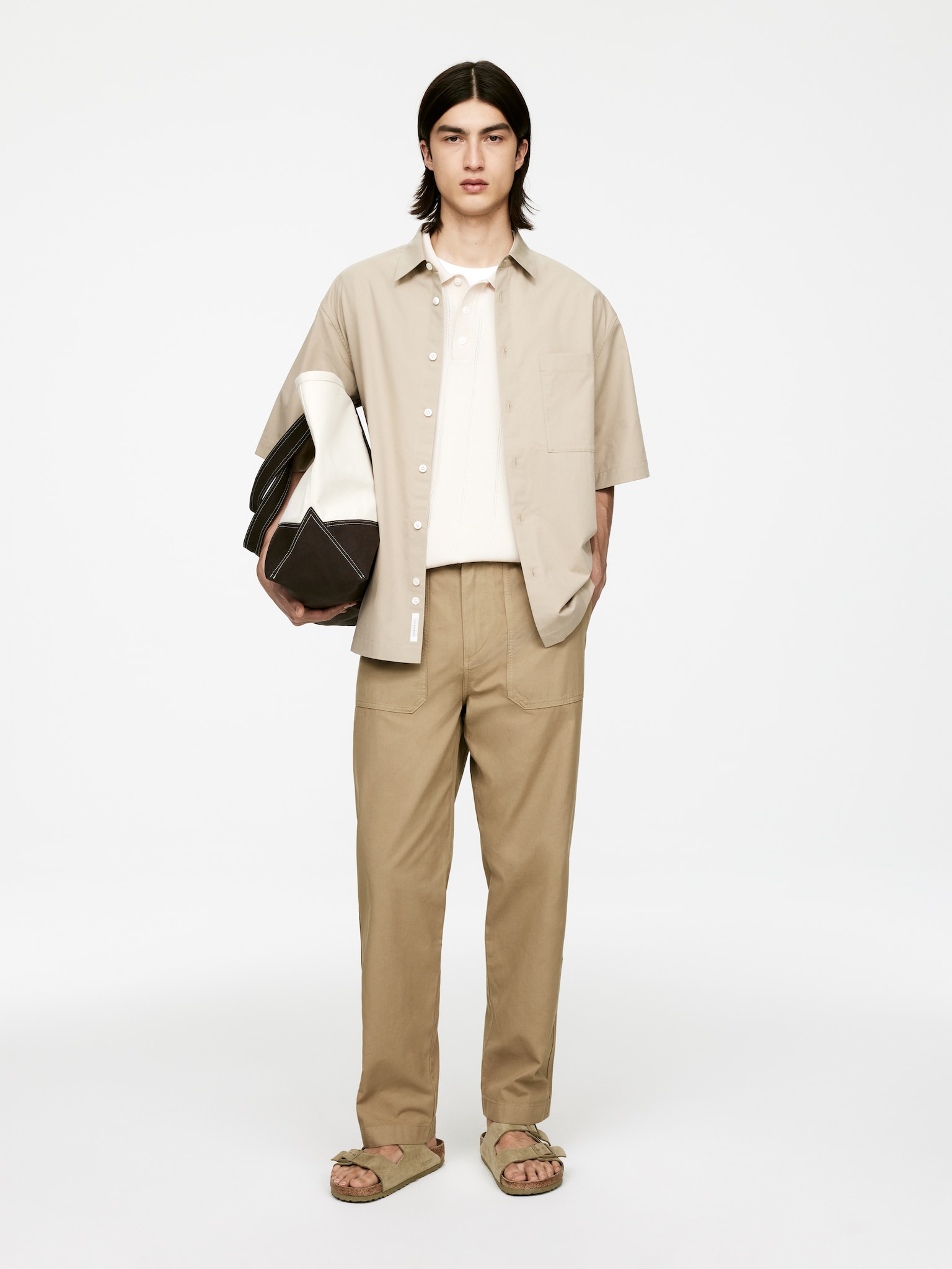 Utility-Hose aus Baumwolle - Beige/Dunkelblau