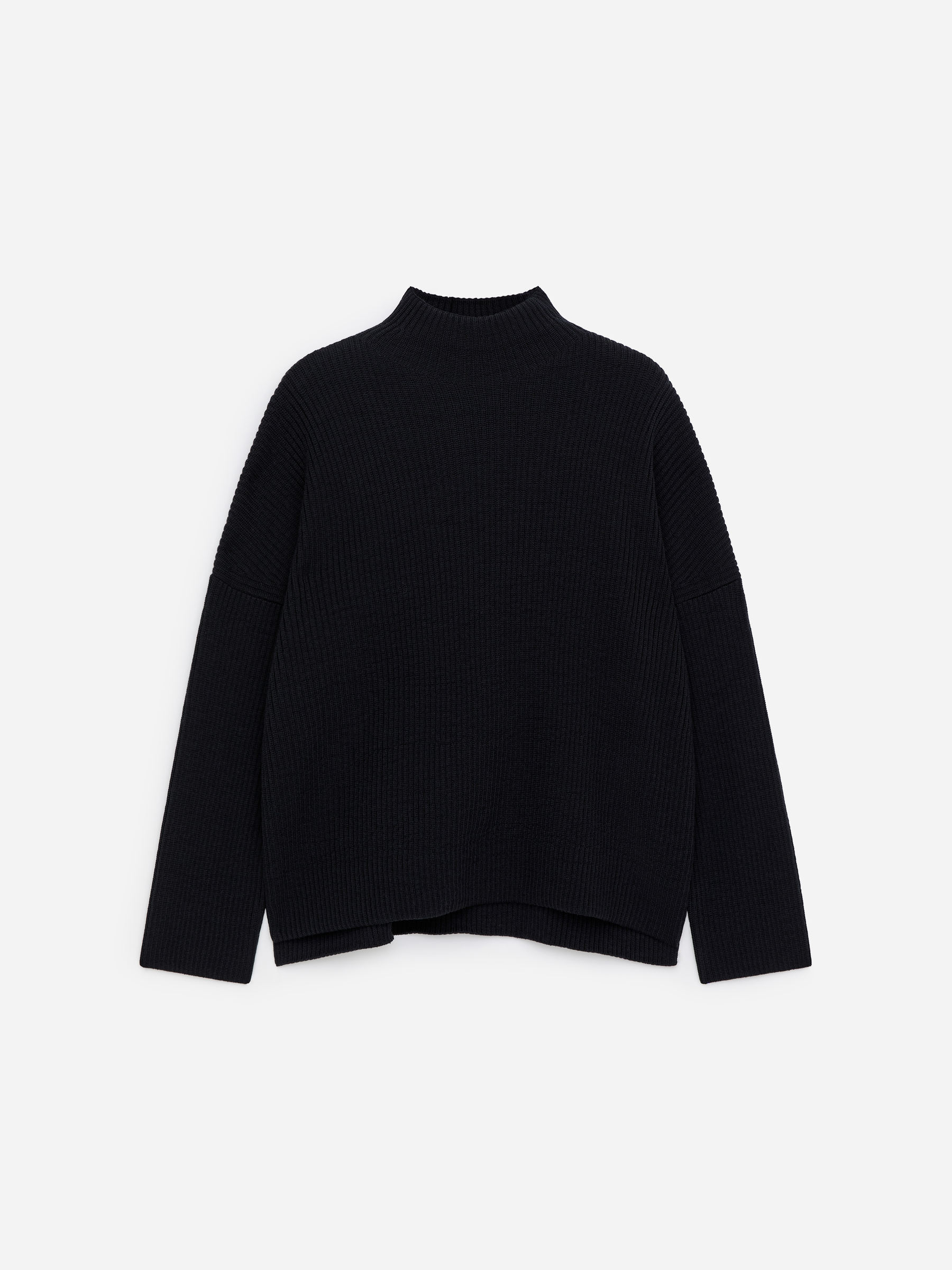 Wool Cotton Funnel-Neck Jumper-Blue-17471