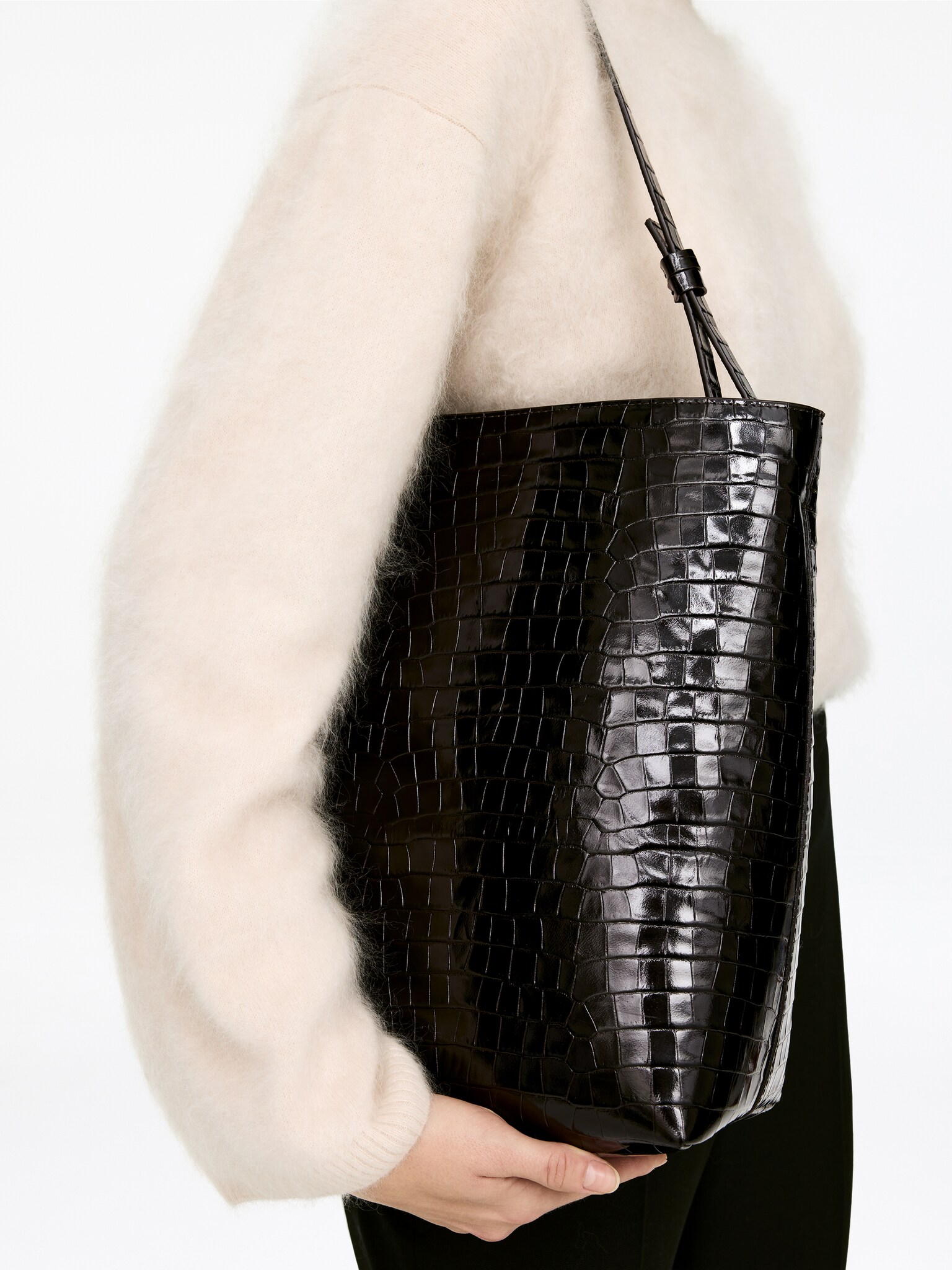 Cabas en cuir effet croco - Marron foncé