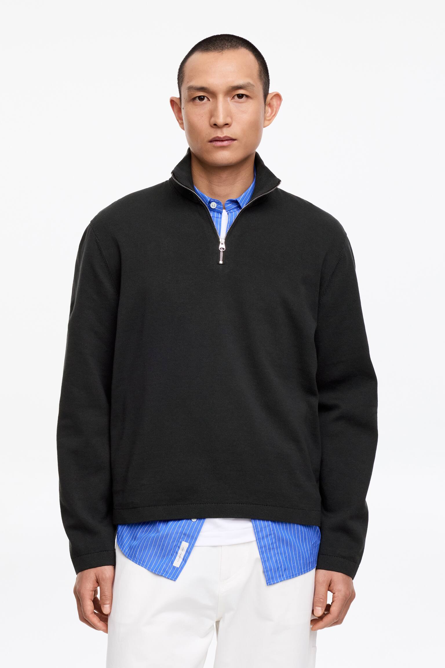 Maglione con mezza cerniera - Nero/Verde kaki - 1