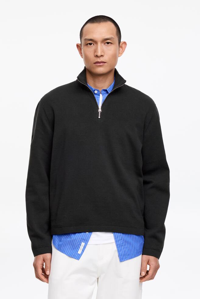 Knitted Half-Zip Jumper - Black/Khaki Green - 2