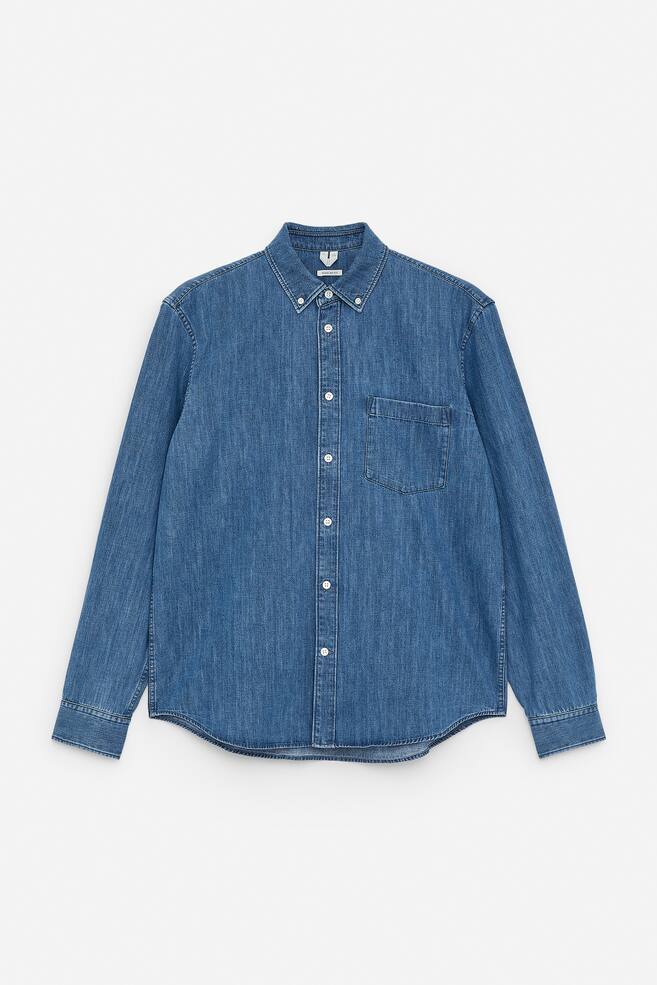 Regular Denim Shirt - Washed Blue - 1