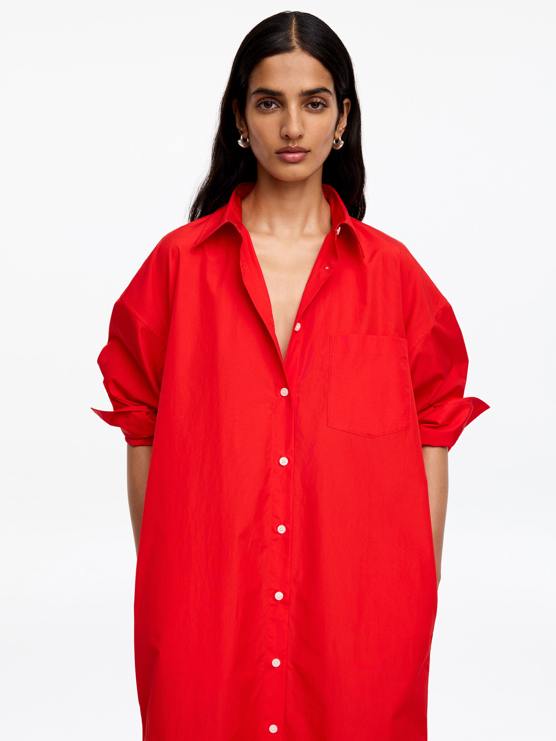 Robe-chemise en coton - Rouge - Regular fit - Femme - StillMedia/Lookbook - 5