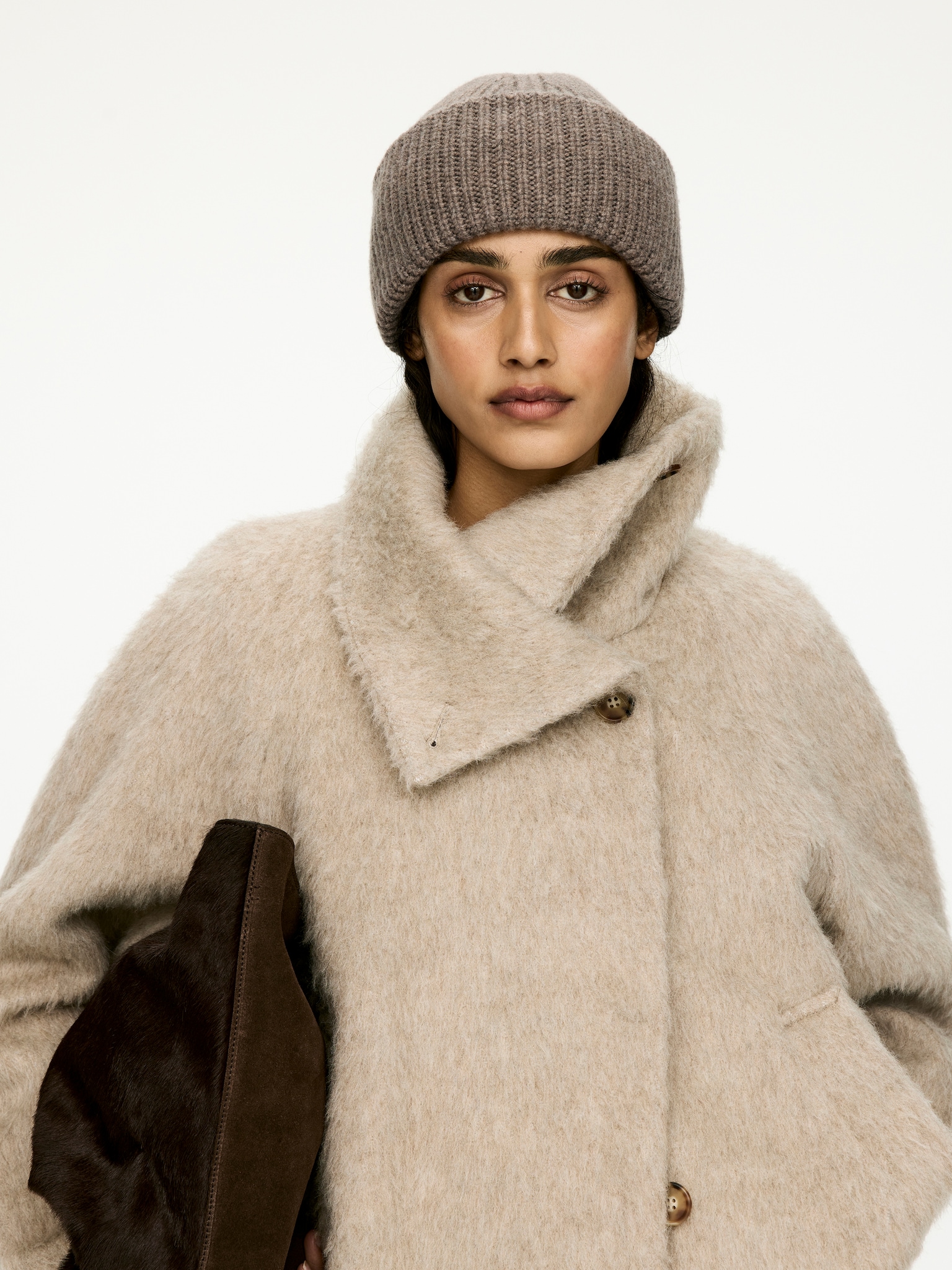 Double-Fold Wool Beanie - Mole Melange/Black