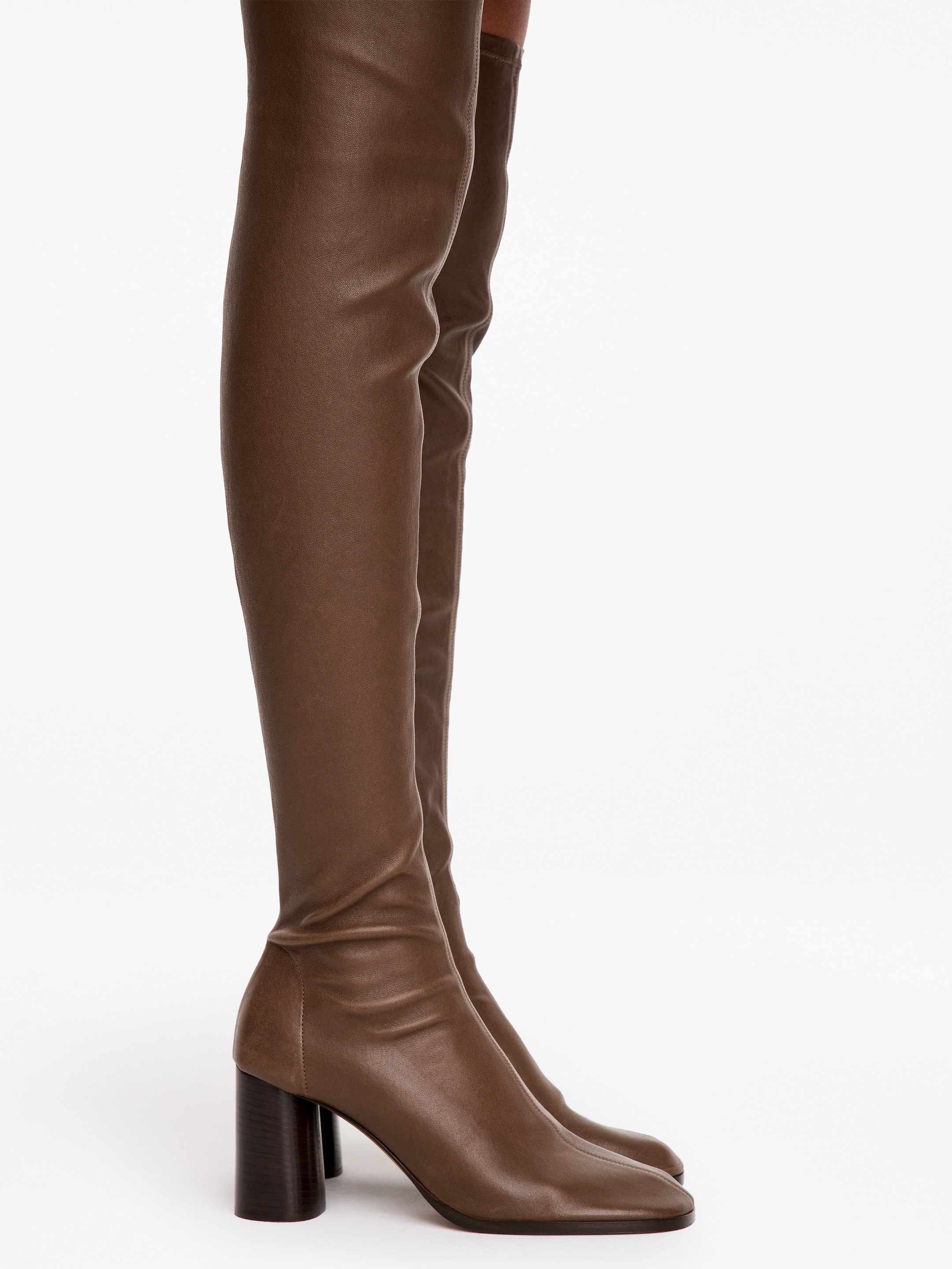 Stivali sopra al ginocchio in pelle elasticizzata-Brown-20397