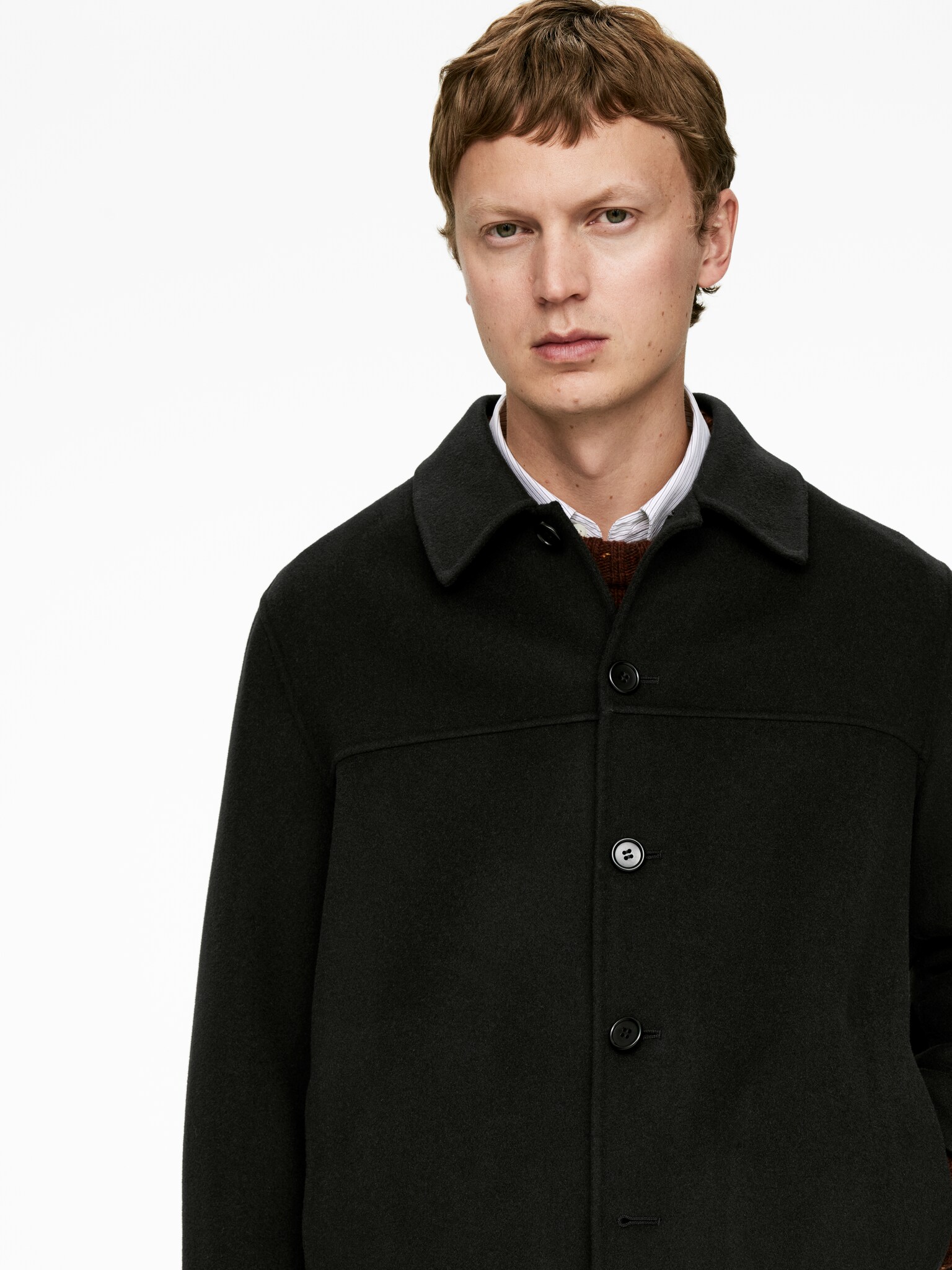 Veste en laine mélangée double face - Noir délavé/Bleu foncé/Beige foncé - 6