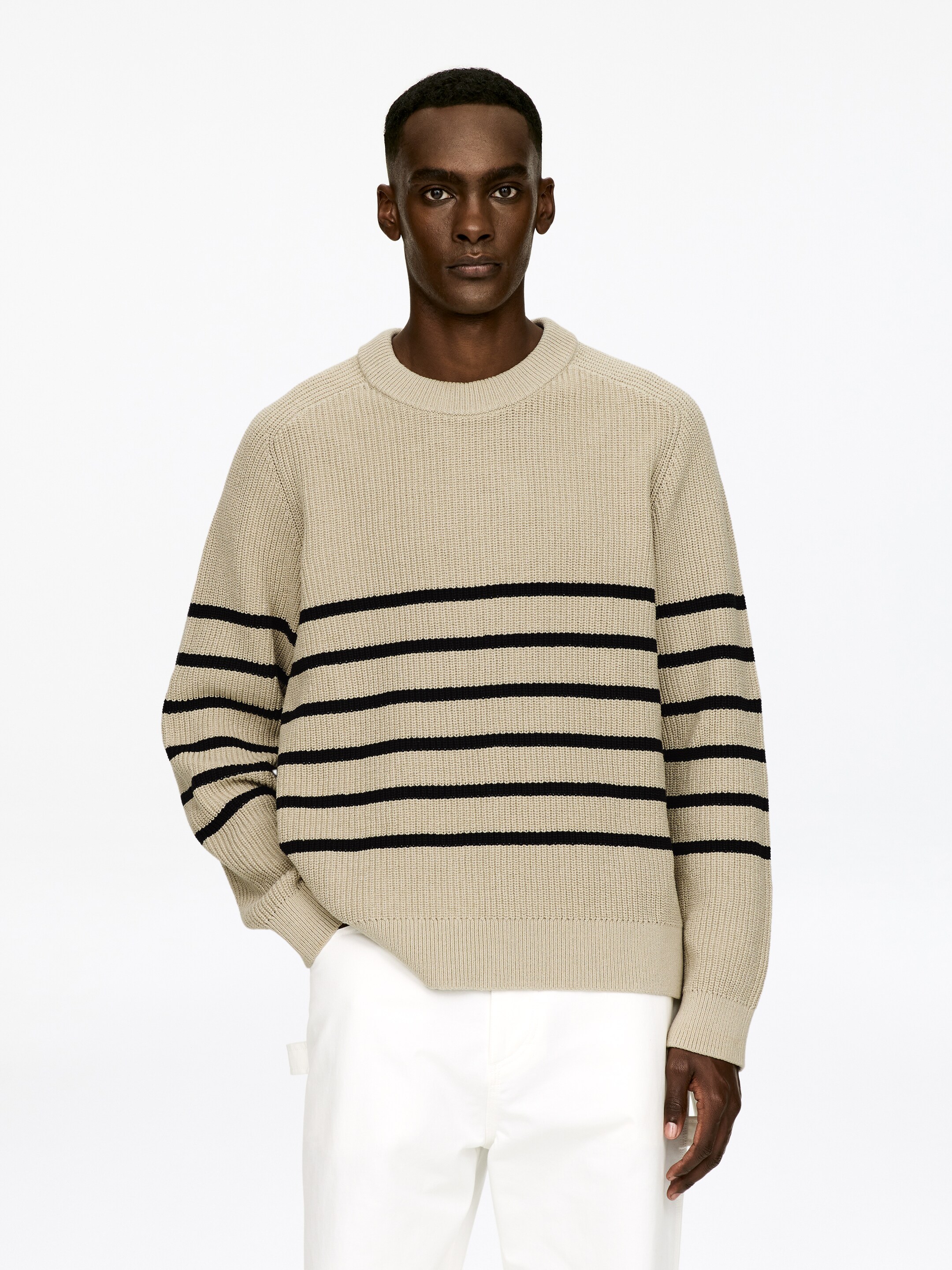 Größeres Bild ansehen: Rundhalspullover aus Baumwolle - Beige/Dunkelblau - Men | H&M DE 1