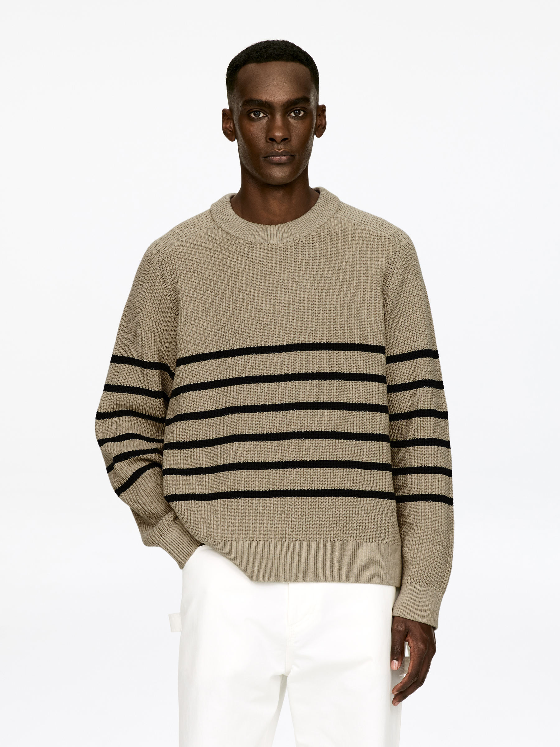 Cotton Crew-Neck Jumper-#A49B8B-17470