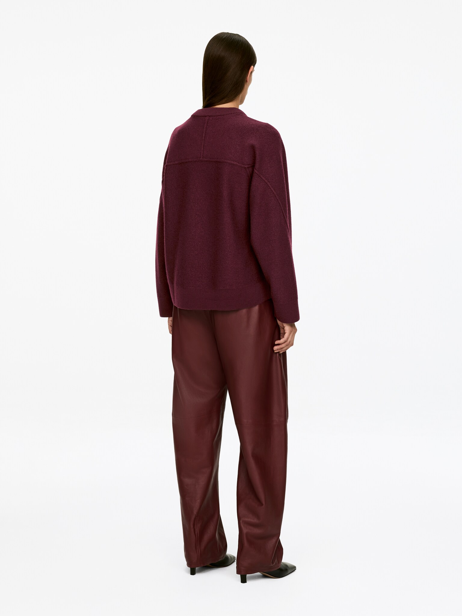 Boiled Wool Cardigan - Burgundy/Black - 4