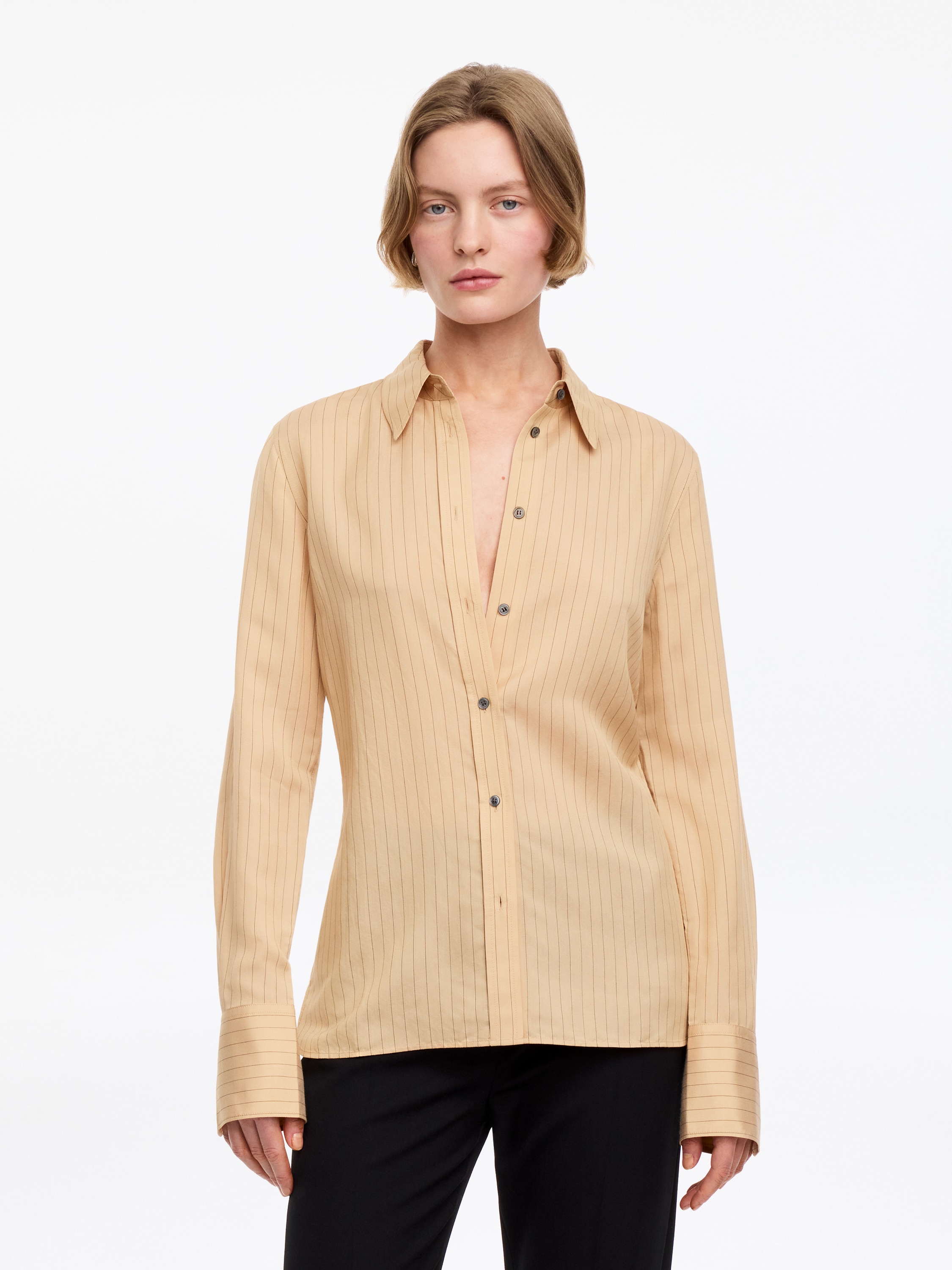 Viskose-silkeskjorte - Mørk beige