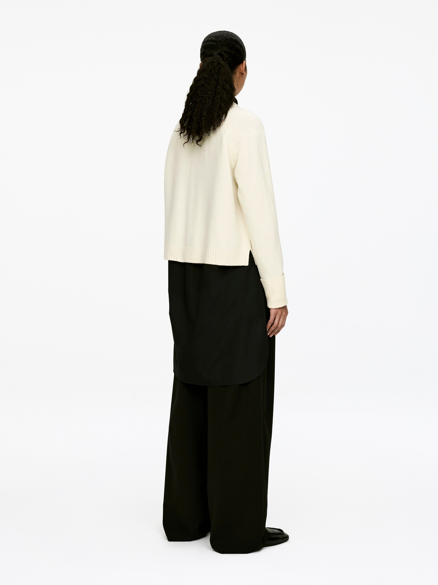 Pull en laine à poignets repliés - Blanc cassé - 4