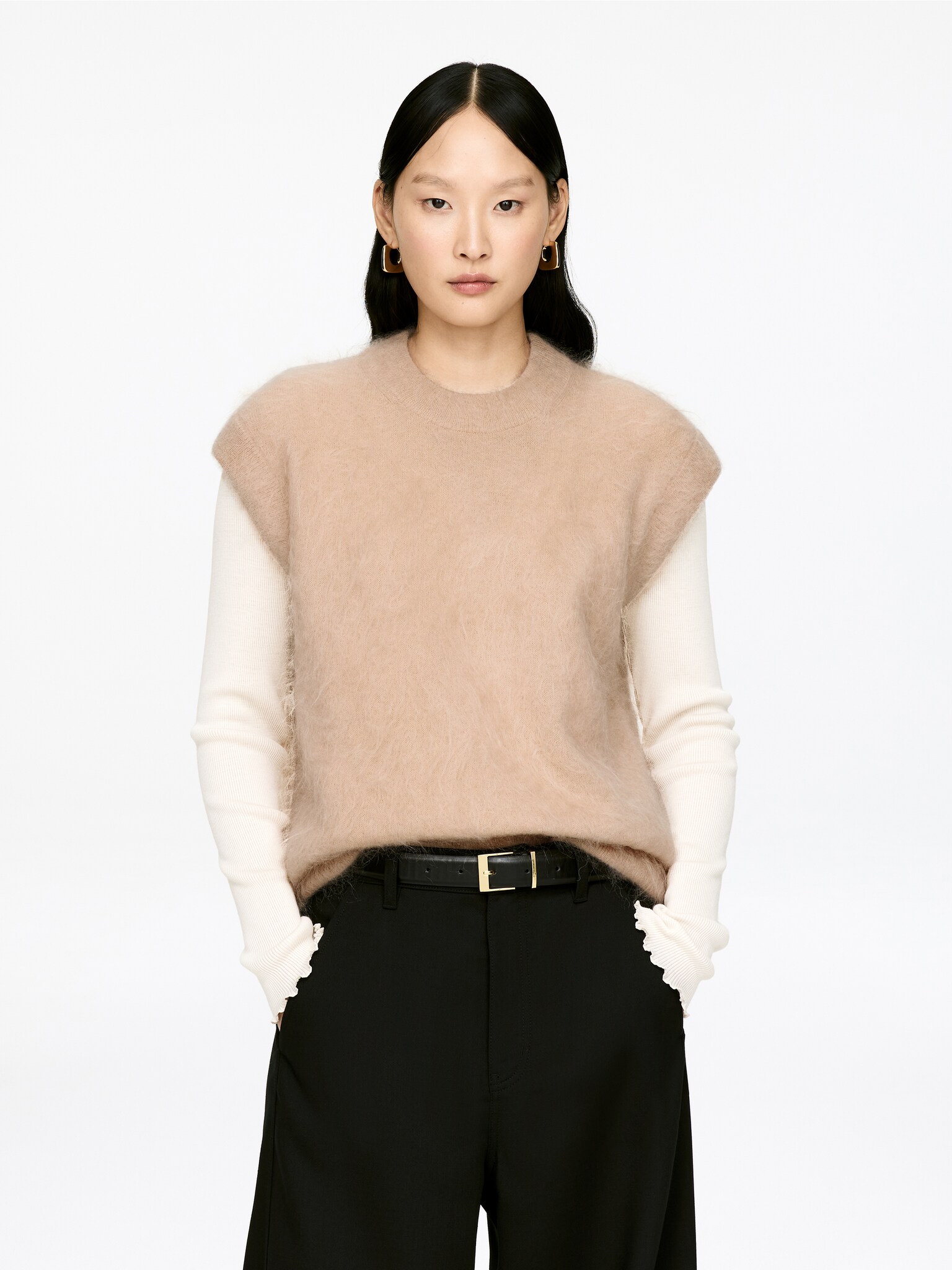 Colete de mistura de lã e mohair - Rosa Creme - 1