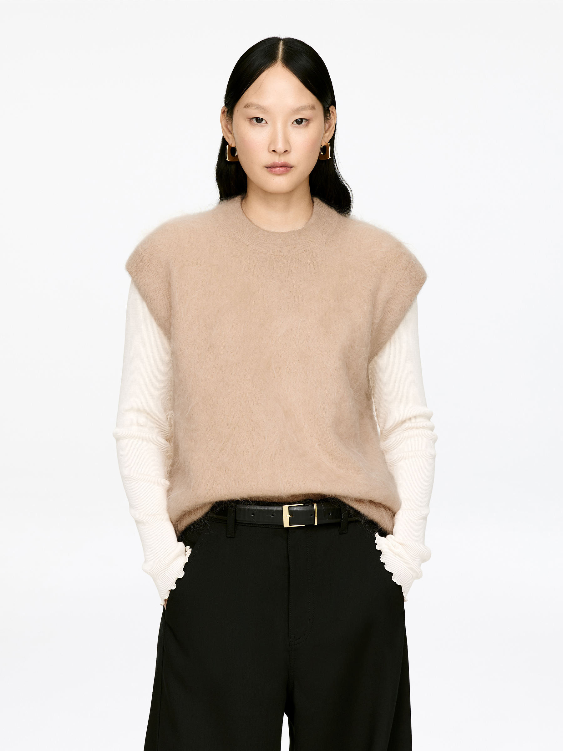 Mohair-Wool Blend Vest-#D1C2AC-17548