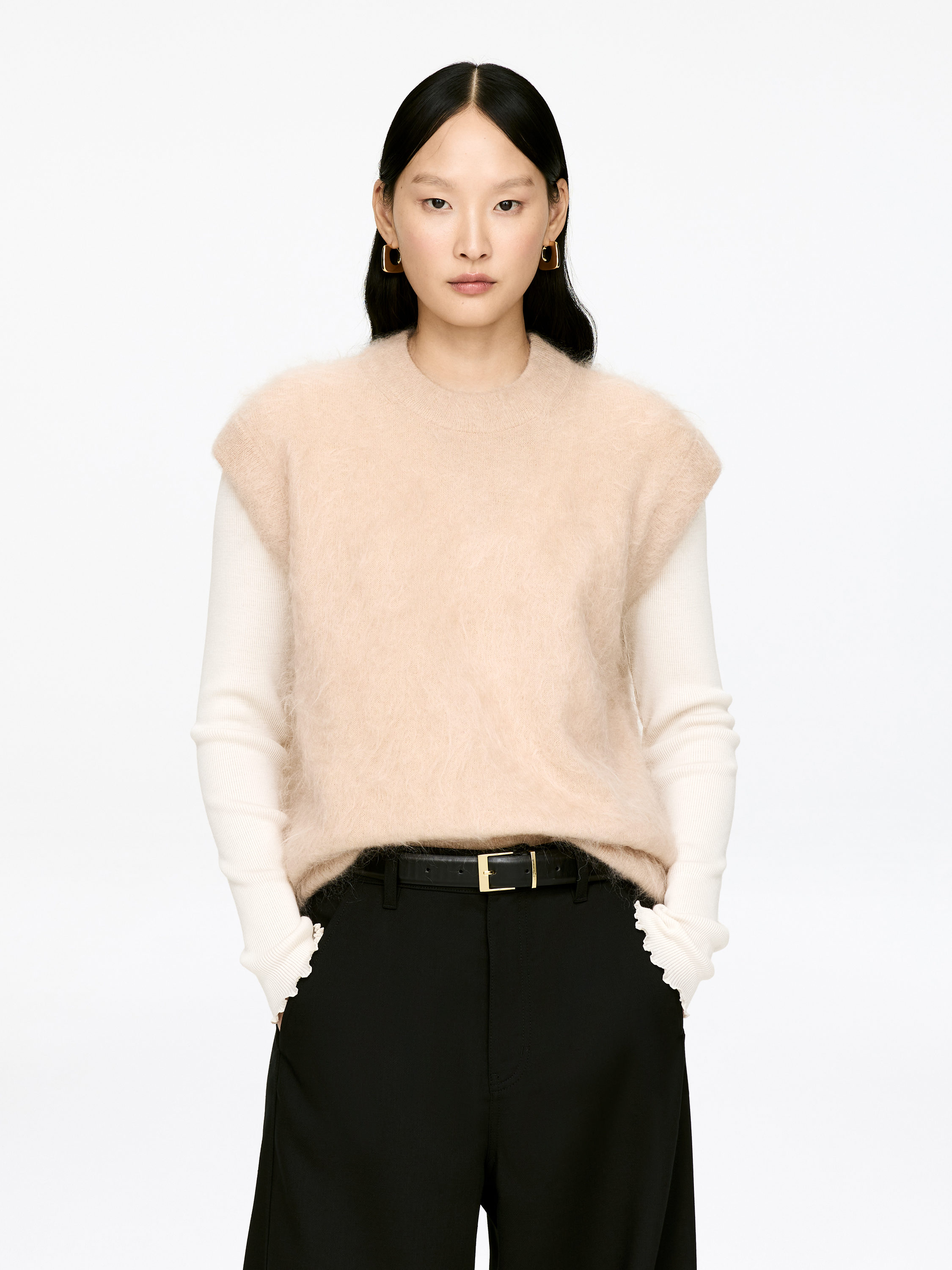 Gilet en laine et mohair-#D1C2AC-17548