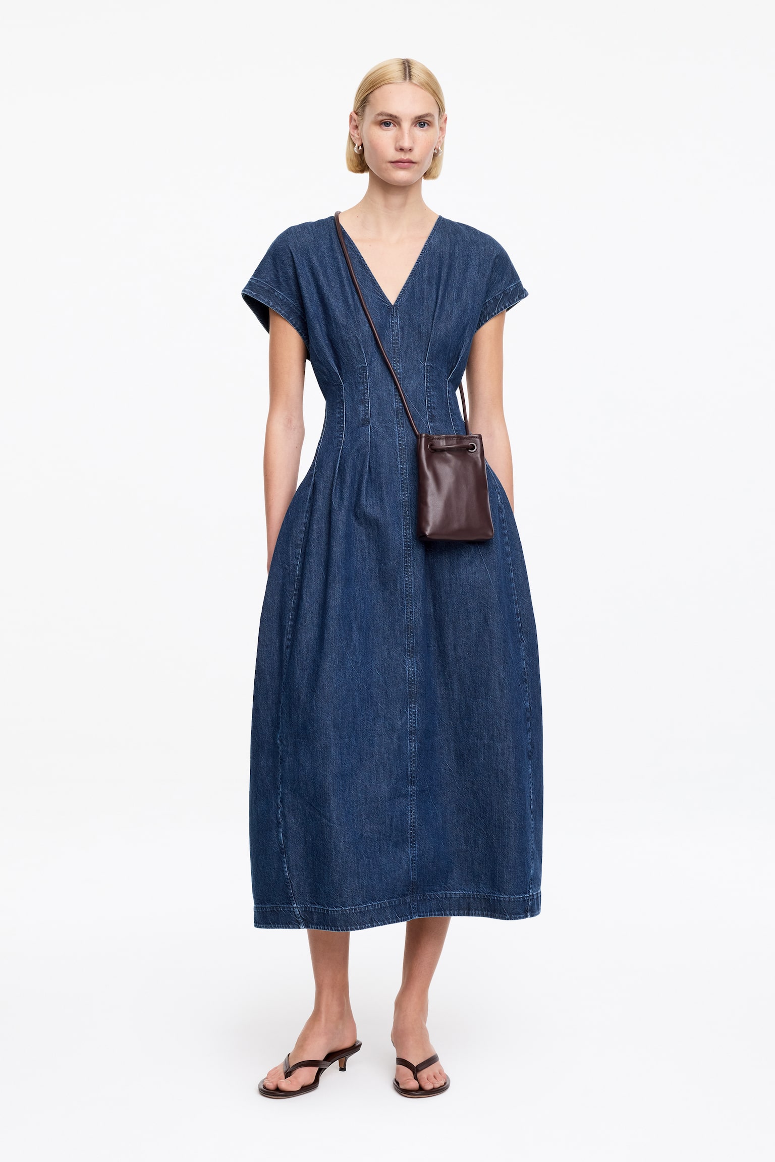 Geplooide denim jurk - Blauw - 1