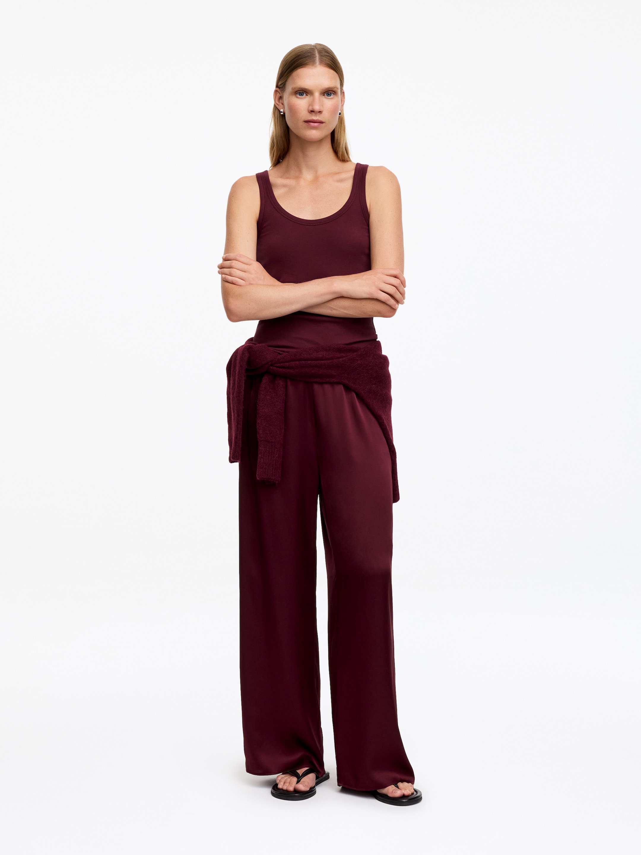 Silk Satin Trousers-Red-20134