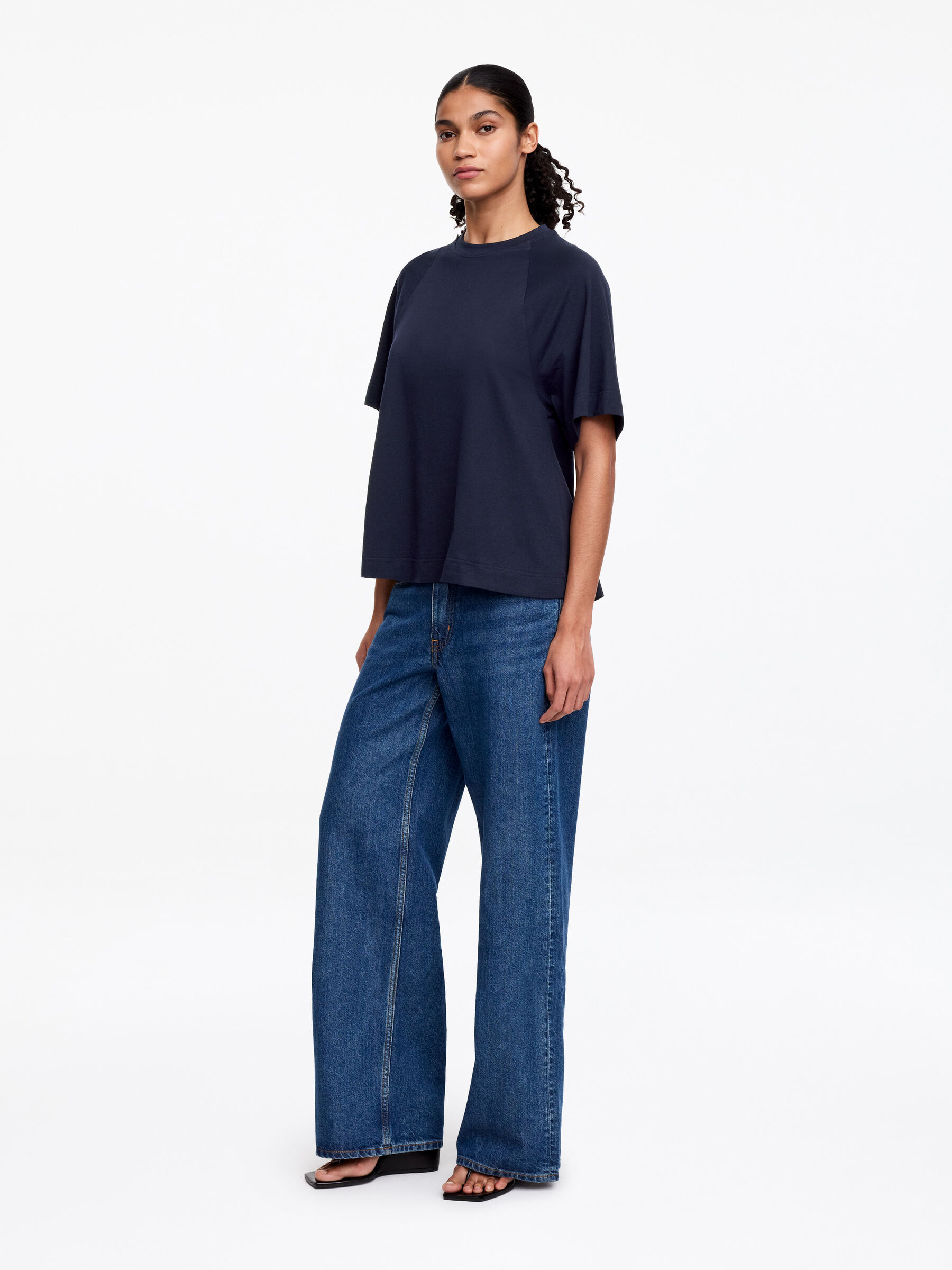A-Line Cotton T-Shirt - Navy - Regular fit - Women - StillMedia/Lookbook - 3