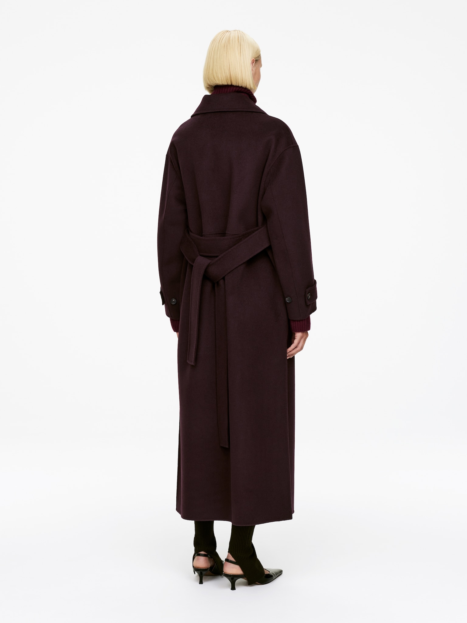 Manteau à col cheminée en laine mélangée - Bordeaux - 6