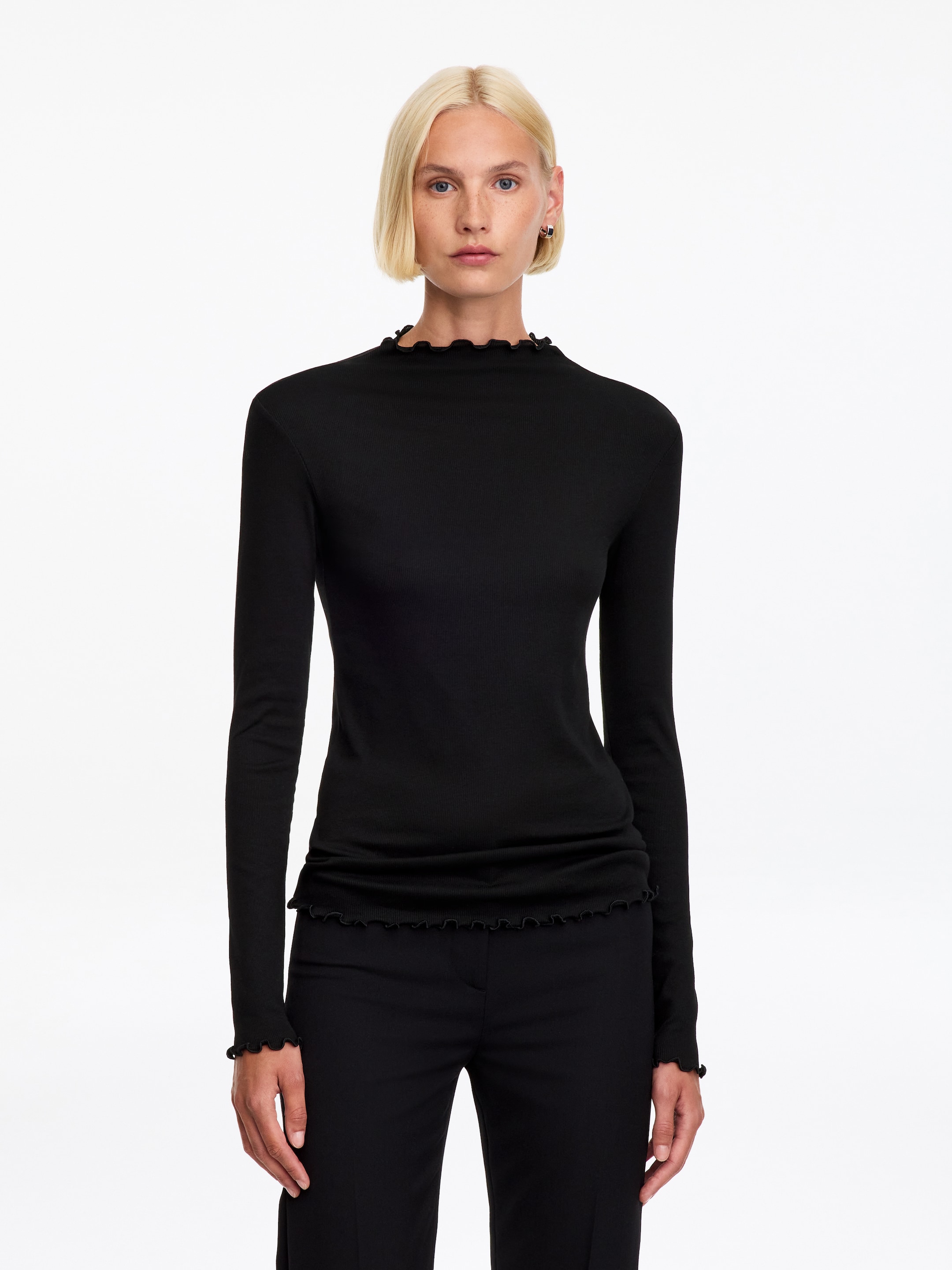 Gerüschtes Jersey-Oberteil-Black-20207