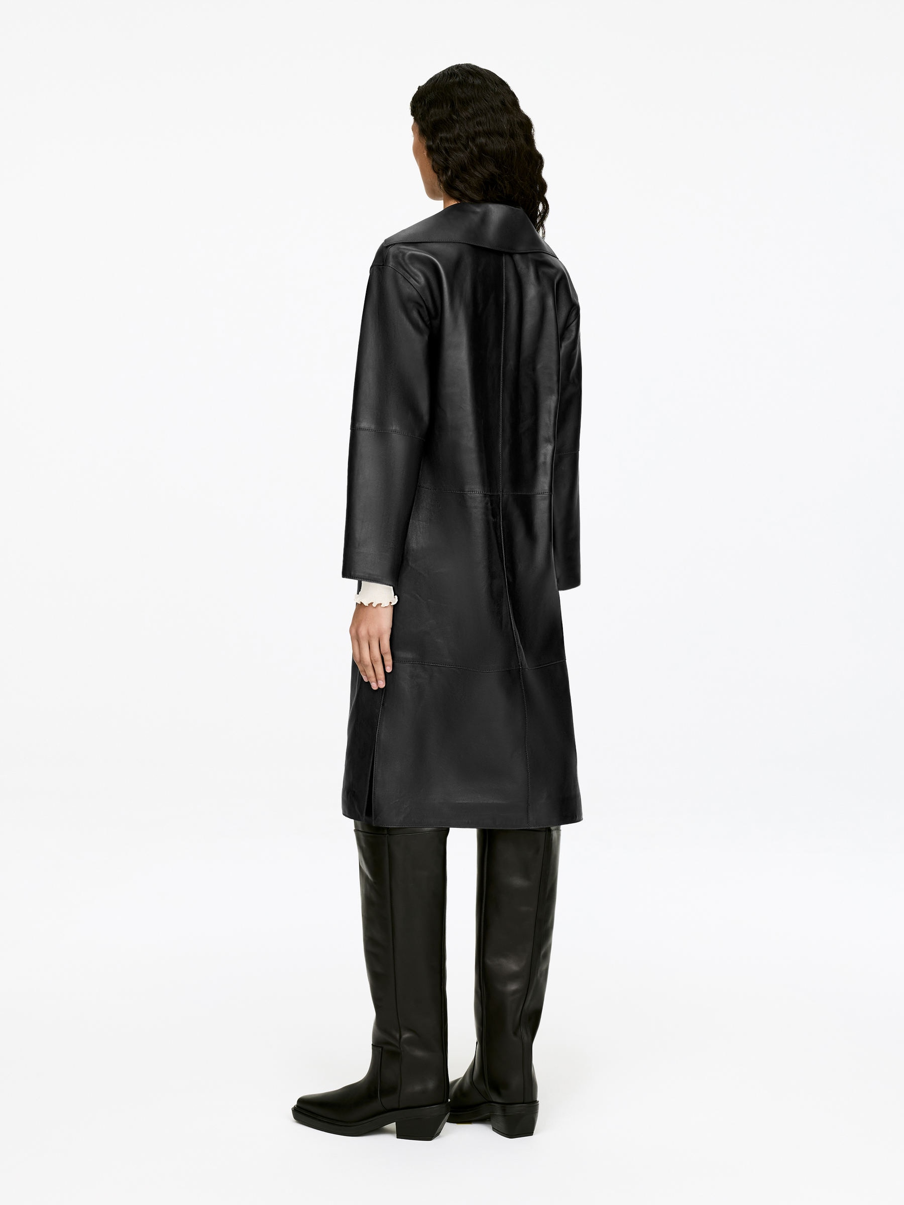 Open-Collar Leather Dress - Black - Regular fit - Women - StillMedia/Lookbook - 13