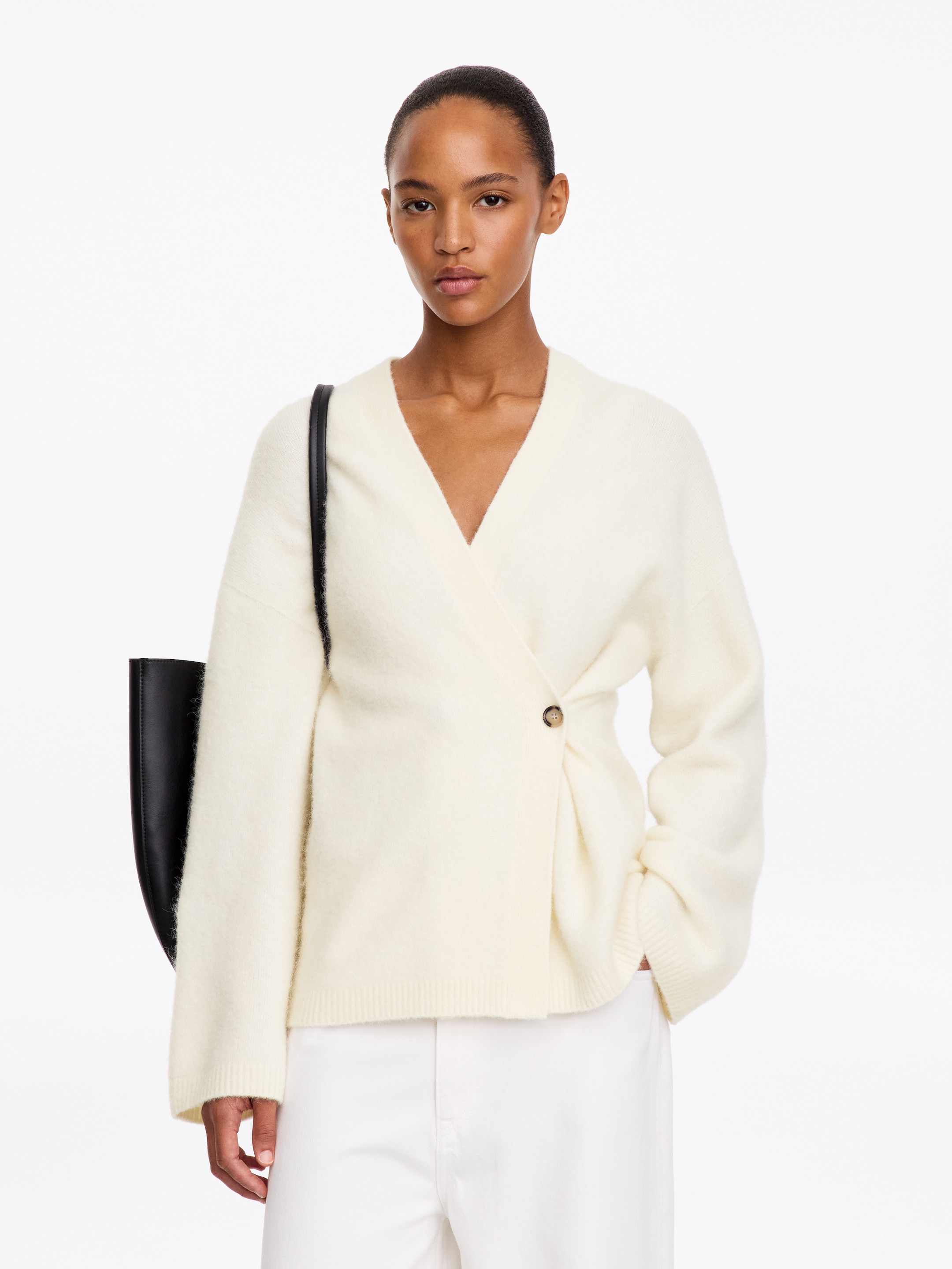Alpaca-Wool Blend Cardigan-White-17530
