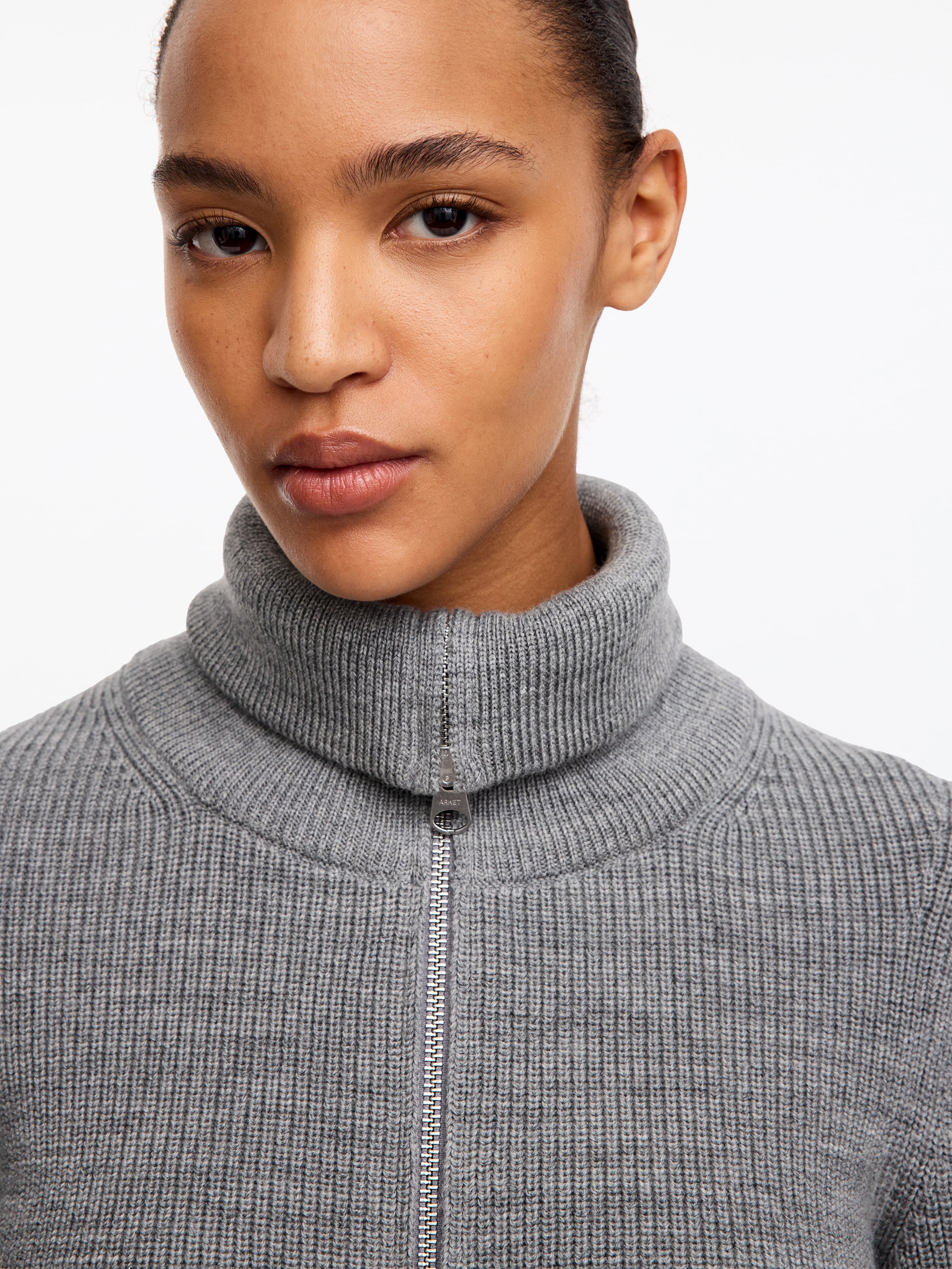 Kardigan z wełny i bawełny z zamkiem błyskawicznym - Szary - Fason normalny - Women - StillMedia/Lookbook - 7
