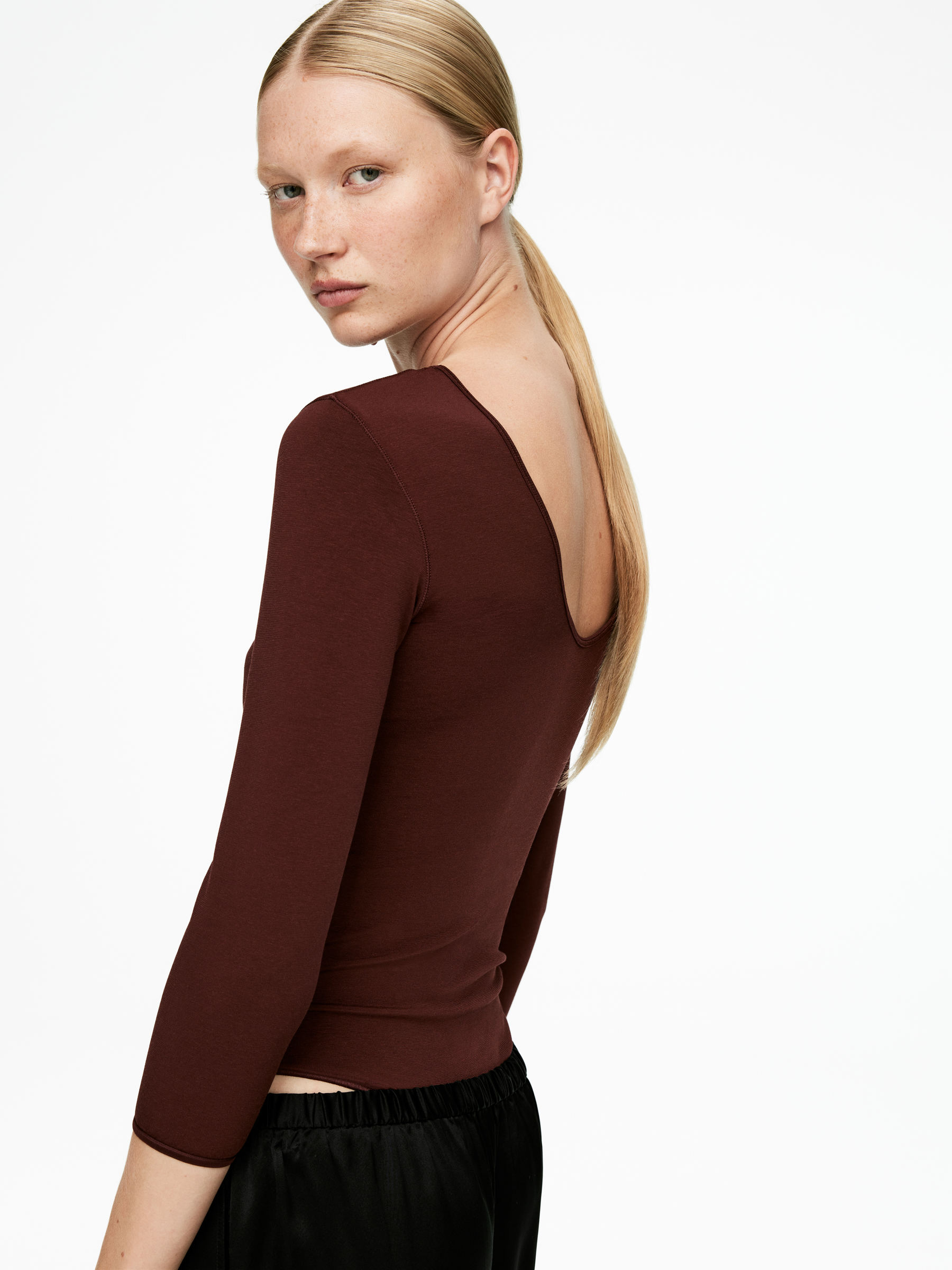 Long-Sleeve Bodysuit - Dark Brown - Slim fit - Women - StillMedia/Lookbook - 3