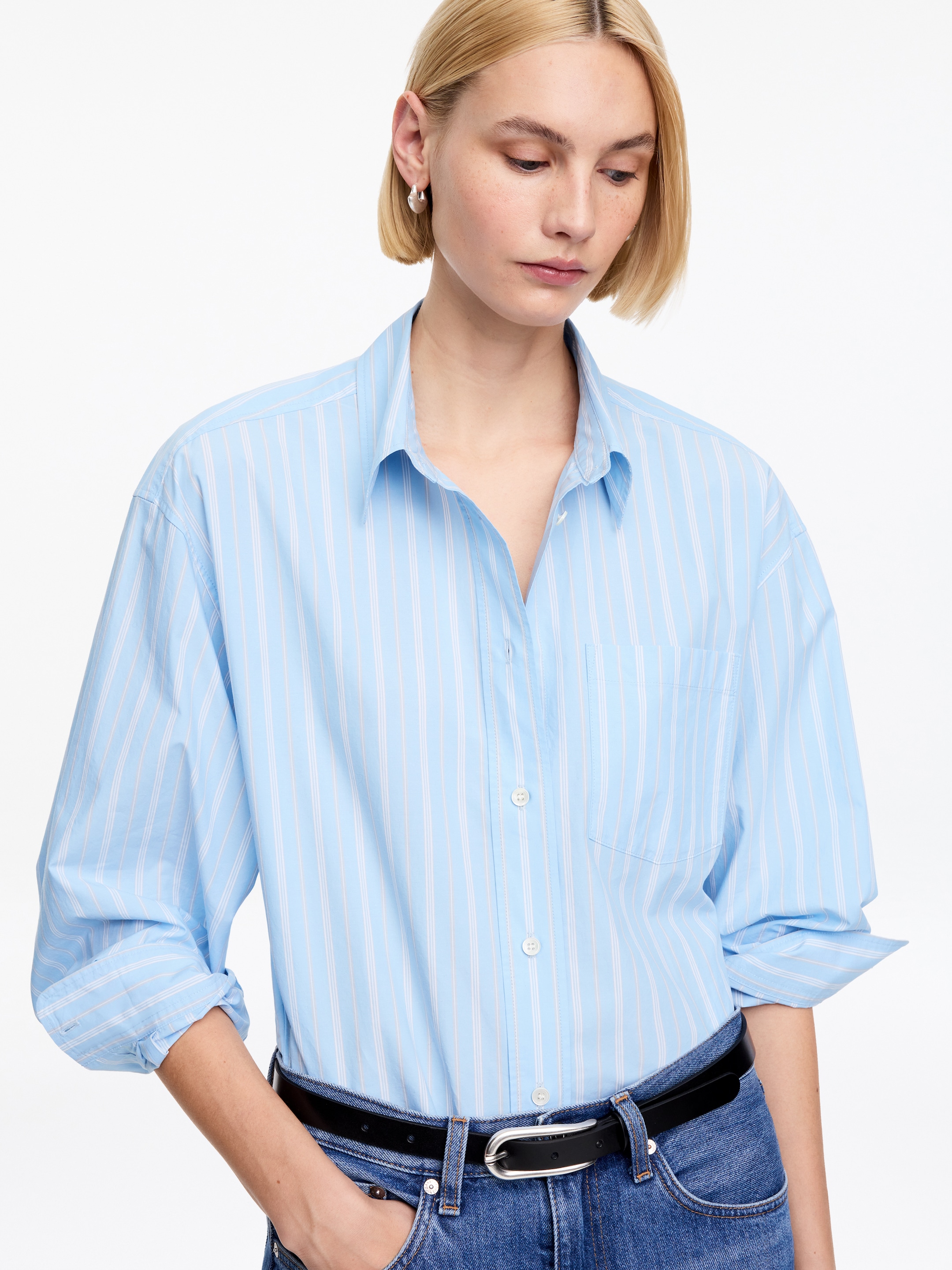 Cotton Shirt - Light Blue/Striped - Regular fit - Women - StillMedia/Lookbook - 4