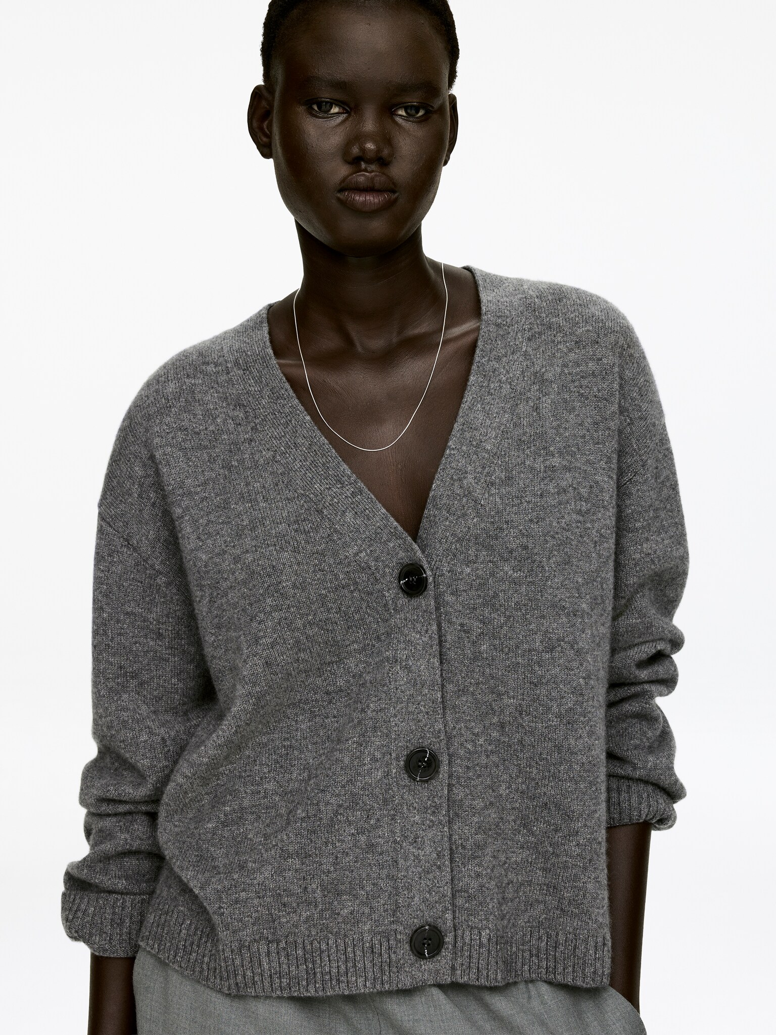 Cardigan en laine et cachemire - Gris chiné/Noir - 6