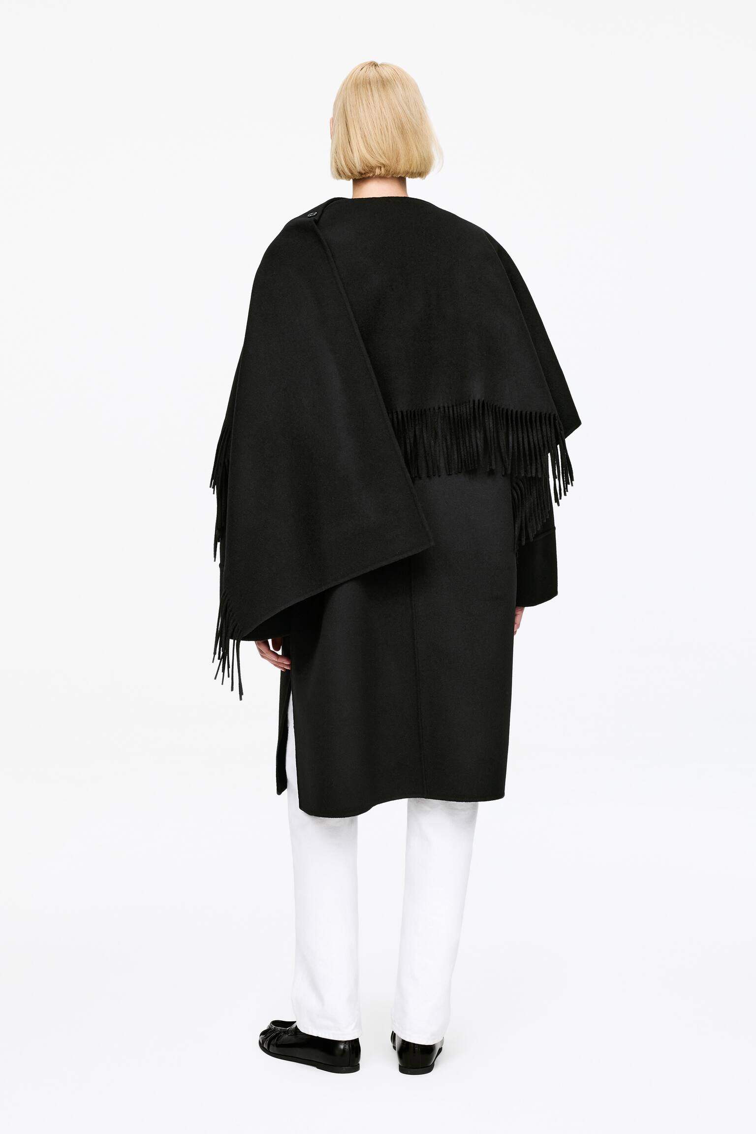 Płaszcz z podwójnej tkaniny z domieszką wełny - Czarny - 8