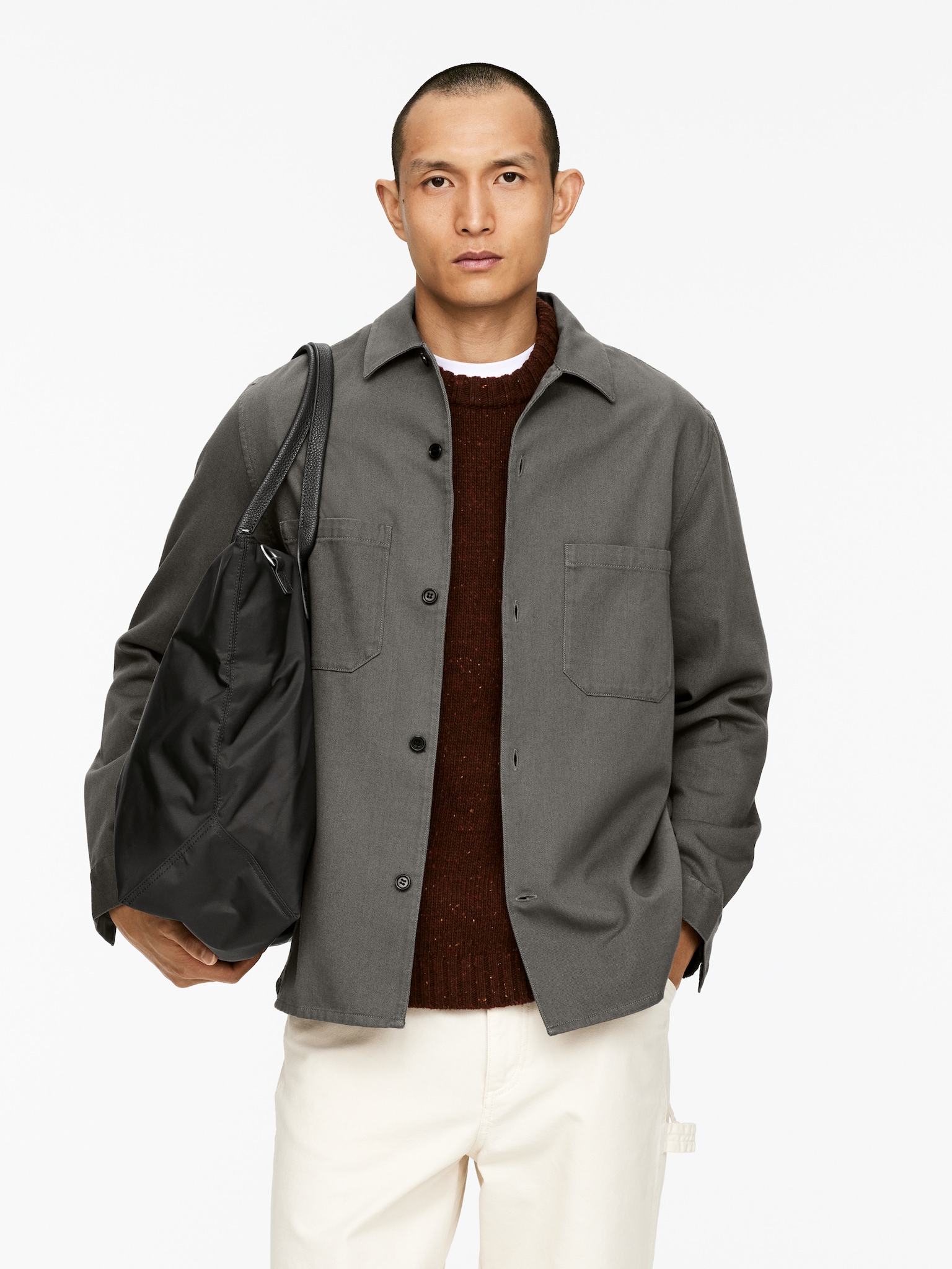 Sobrecamisa de sarga de algodón - Gris/Azul oscuro/Negro/Piedra
