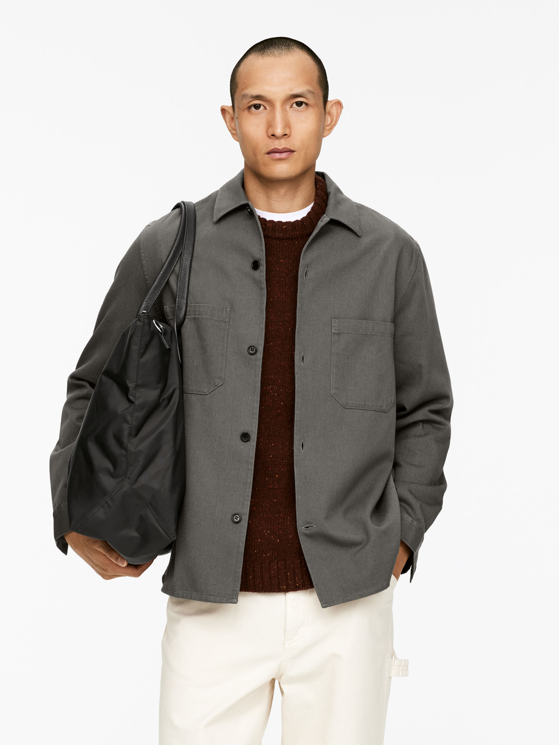 Cotton Twill Overshirt-#5E5C5B-16893