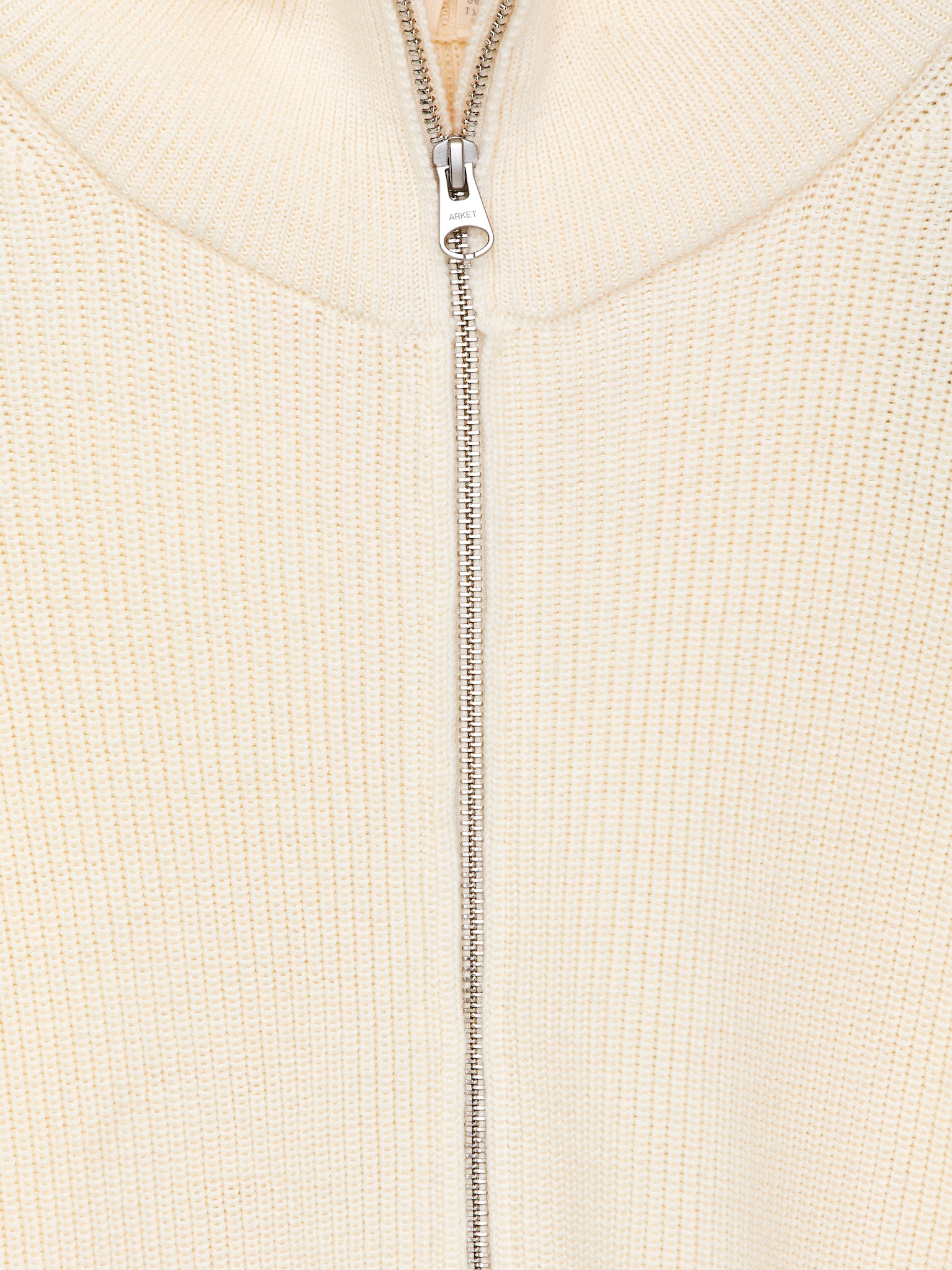 Cardigan zippé en laine et coton - Blanc cassé - 5